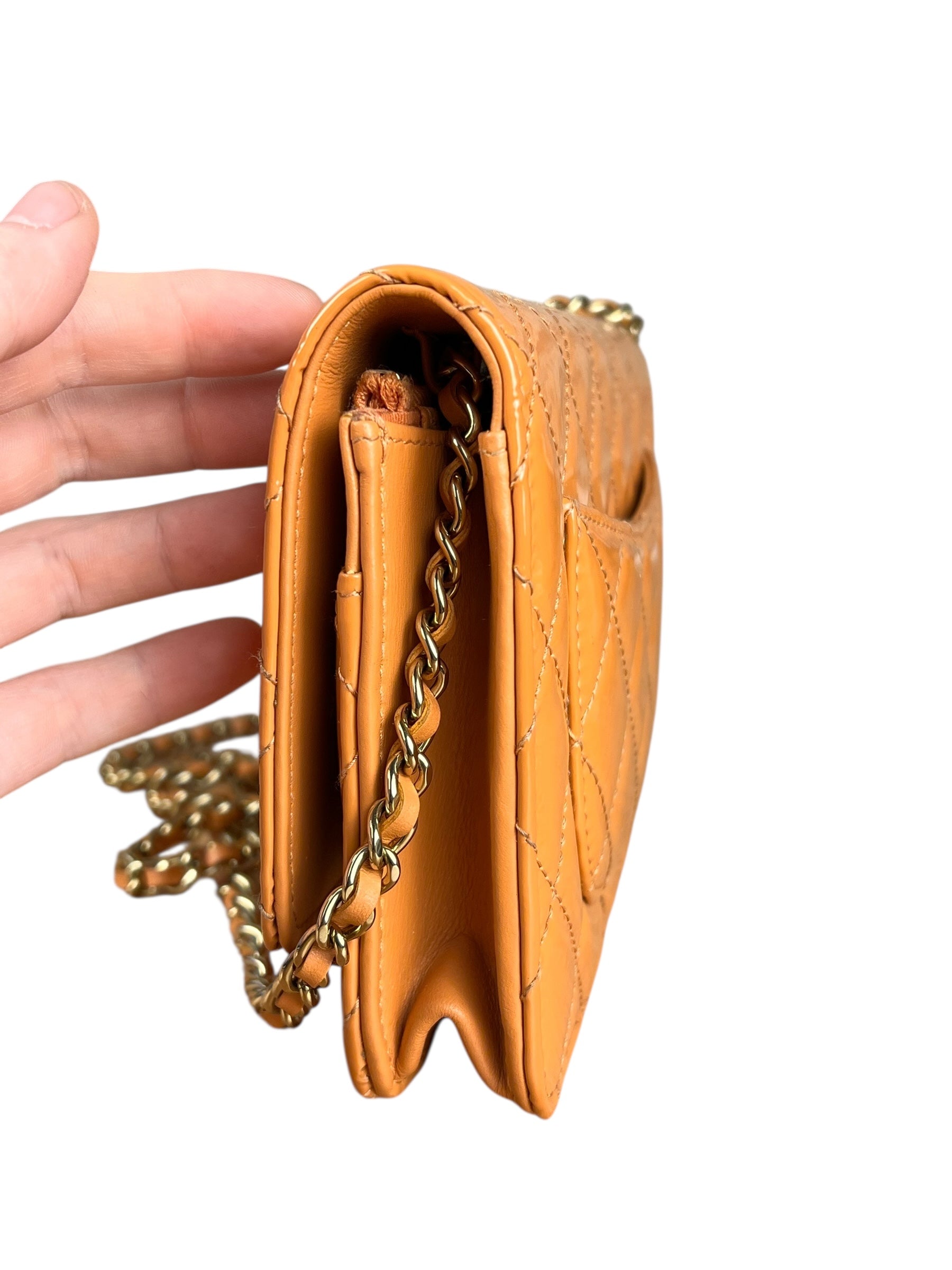 Chanel Orange Patent Leather Flap Wallet on Chain Bag