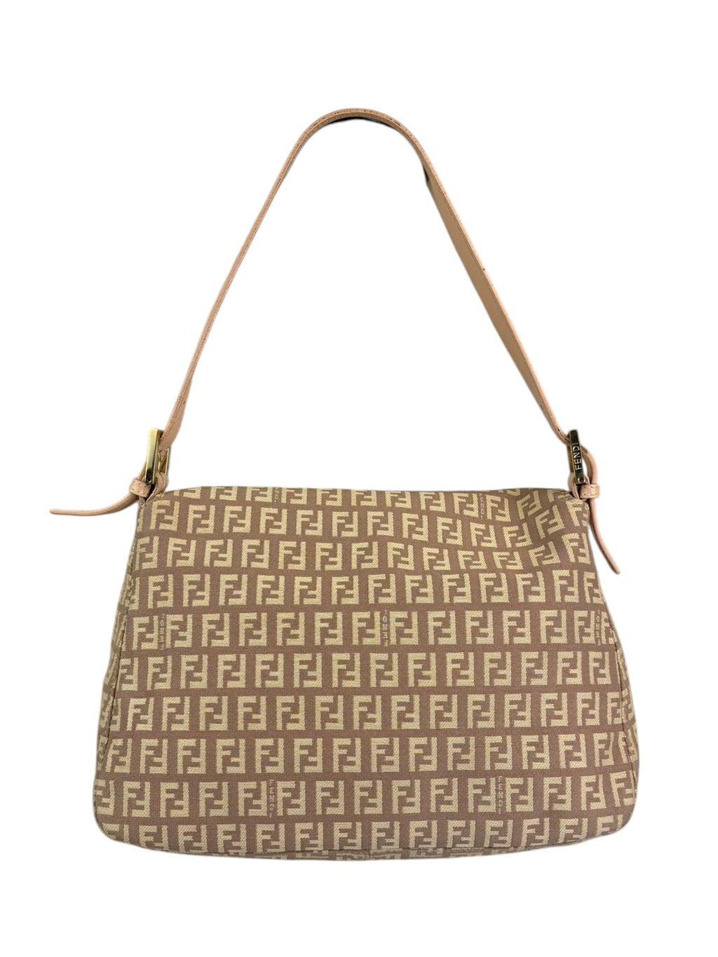 Fendi Peach Leather Trim Zucca Mamma Baguette