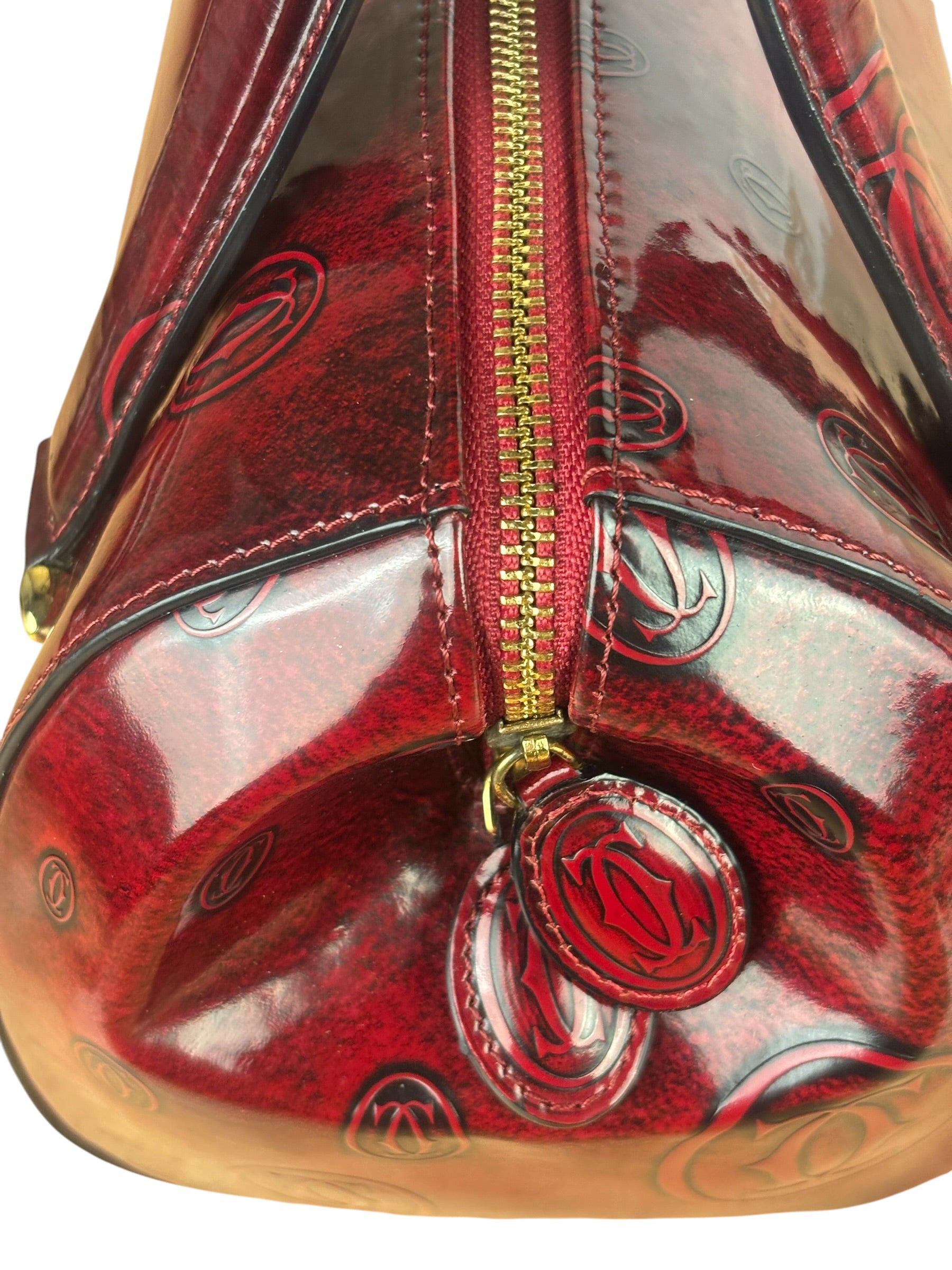 Cartier Red Patent Leather Logo Embossed Handbag