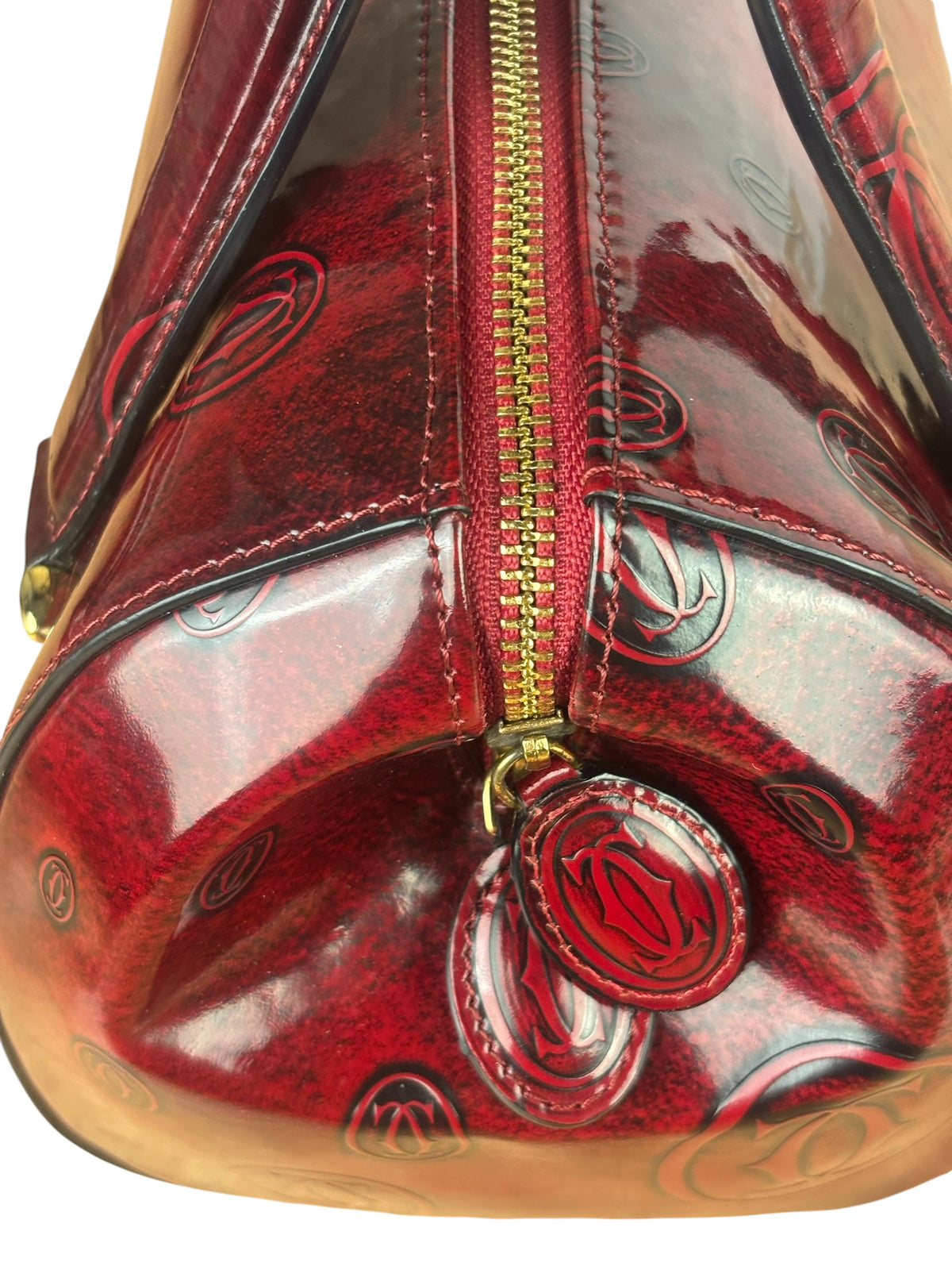 Cartier Red Patent Leather Logo Embossed Handbag