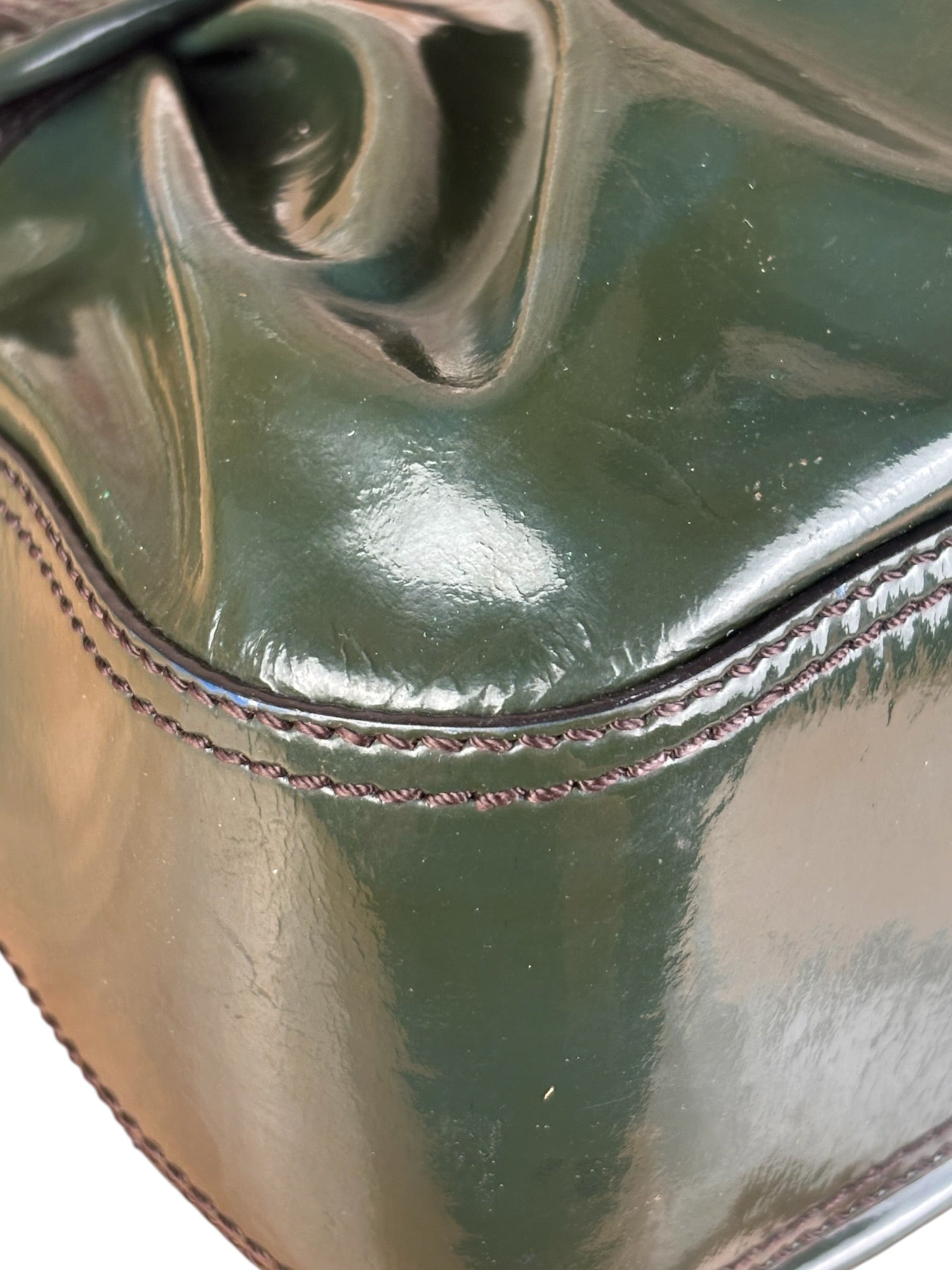Fendi Vintage Green Patent Leather B Handbag