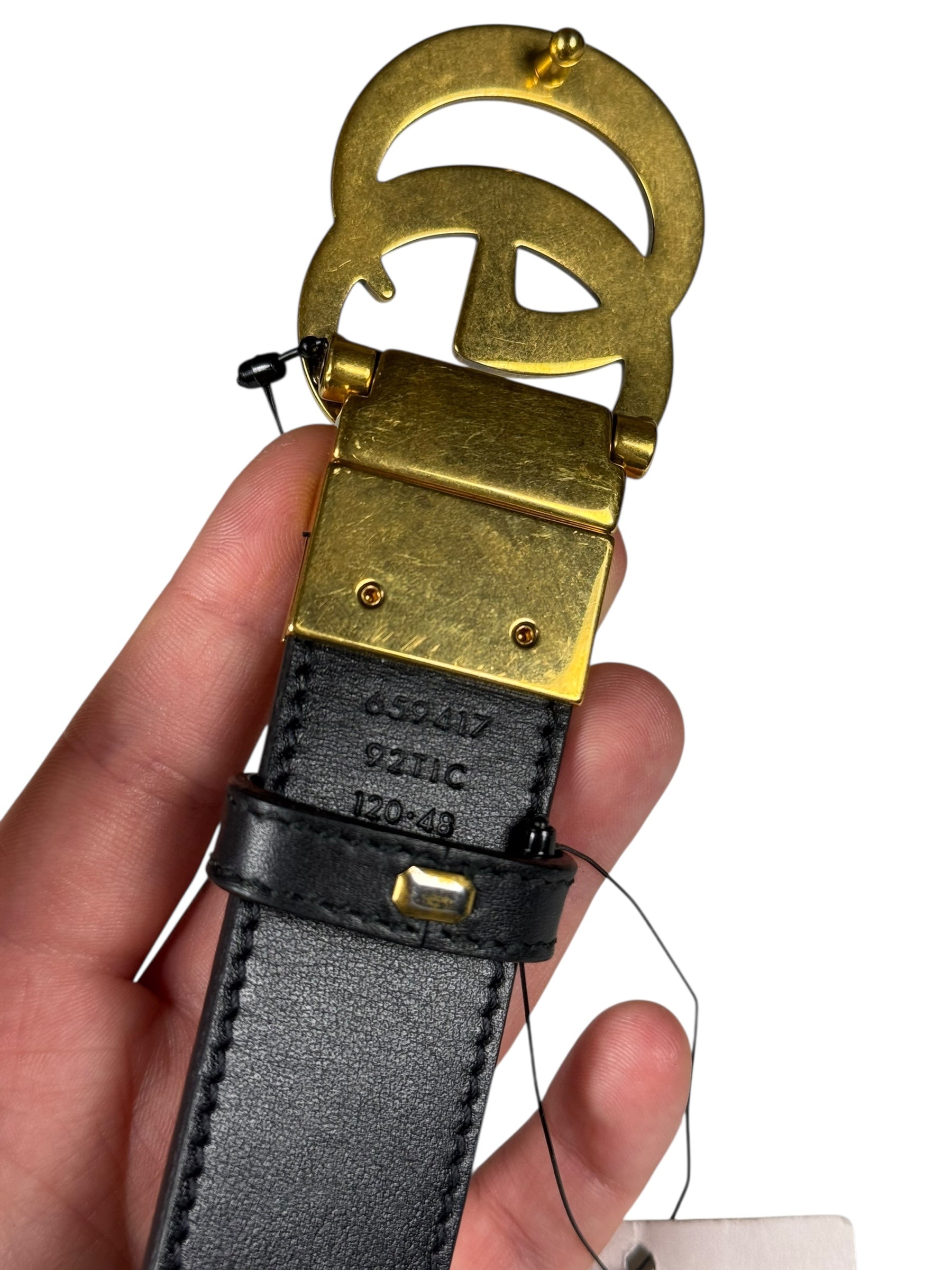 Gucci Belt Reversible GG Supreme/Black Gold Toned Hardware