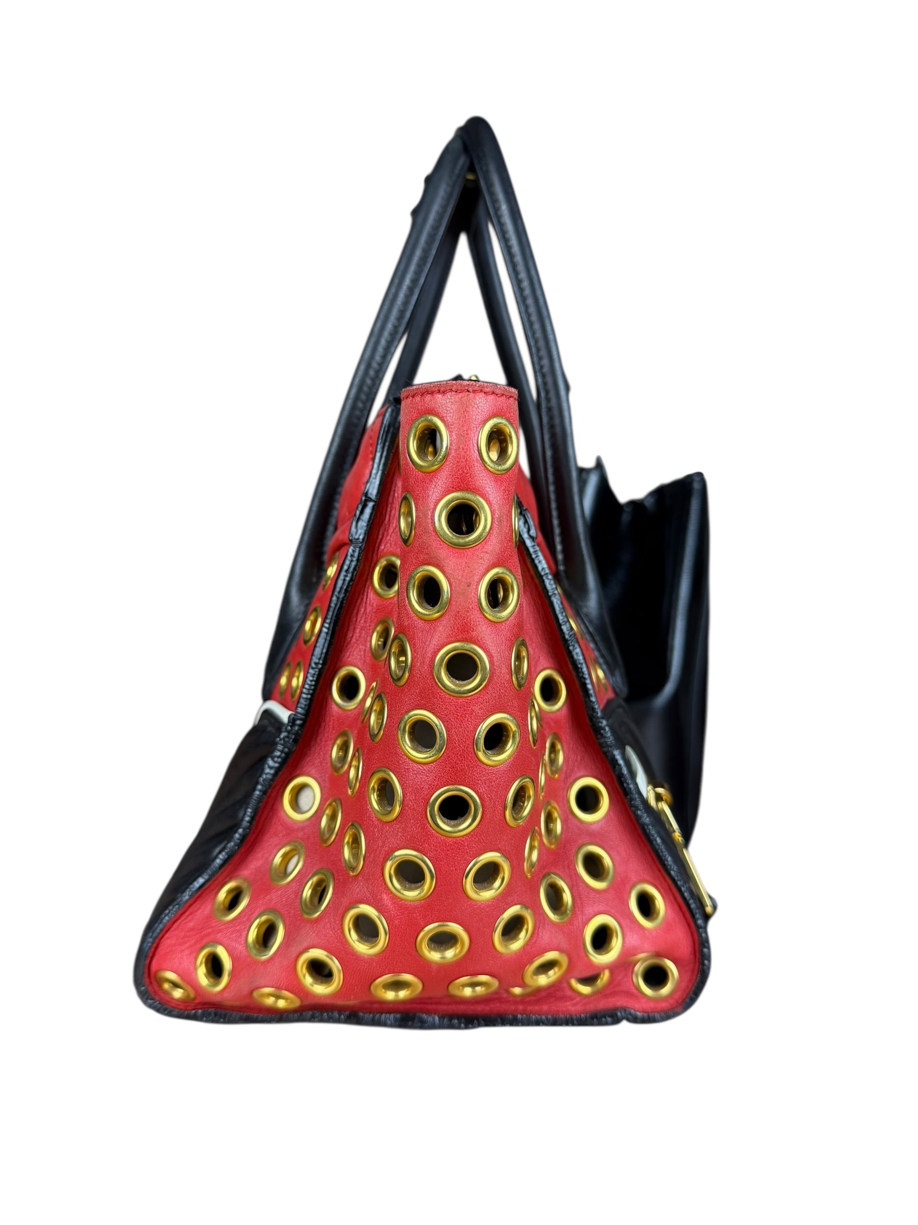 Miu Miu Leather Rings Red Biker Tote