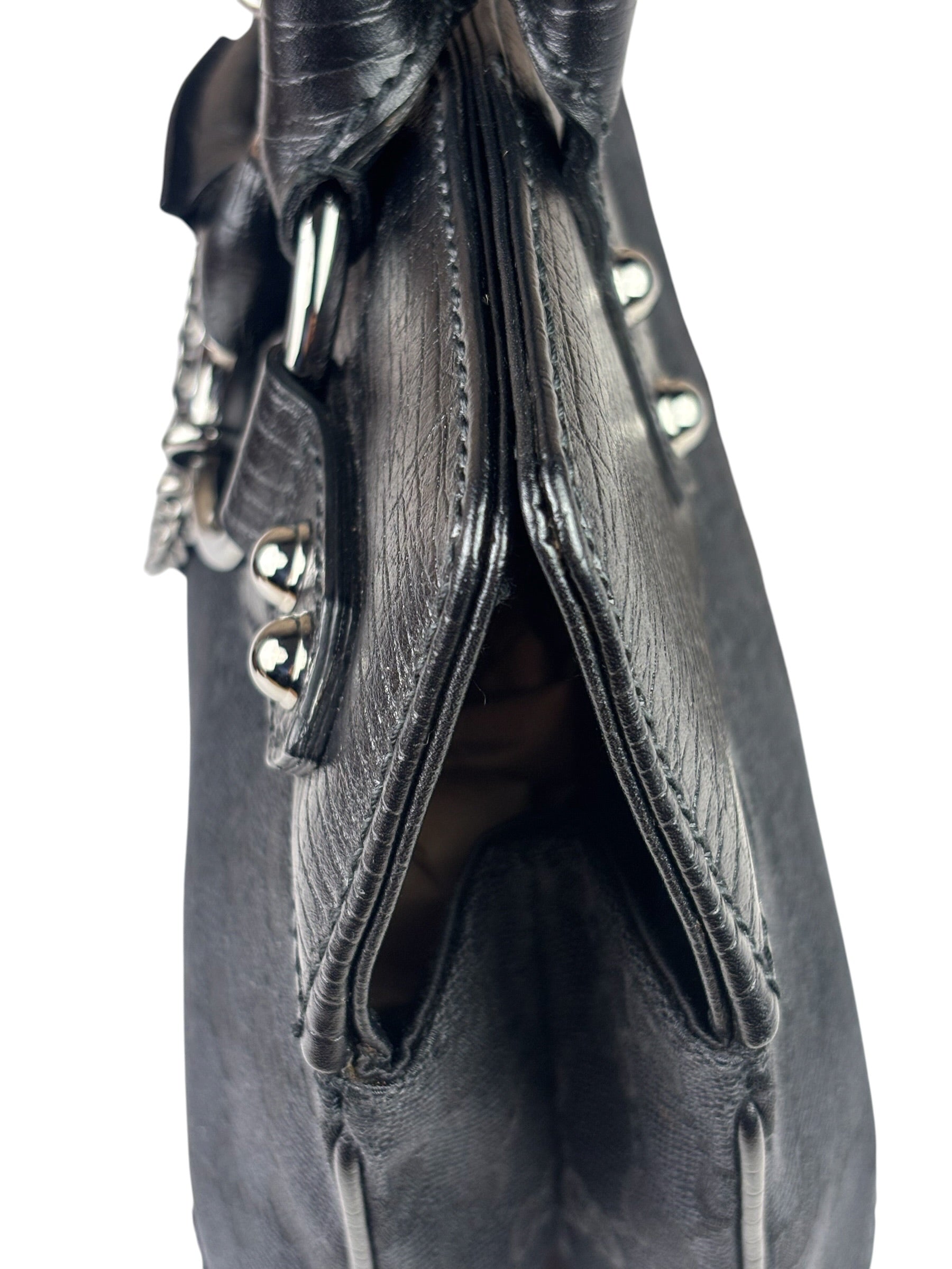 Gucci Black Leather Trim GG Horsebit Chain Shoulder Bag