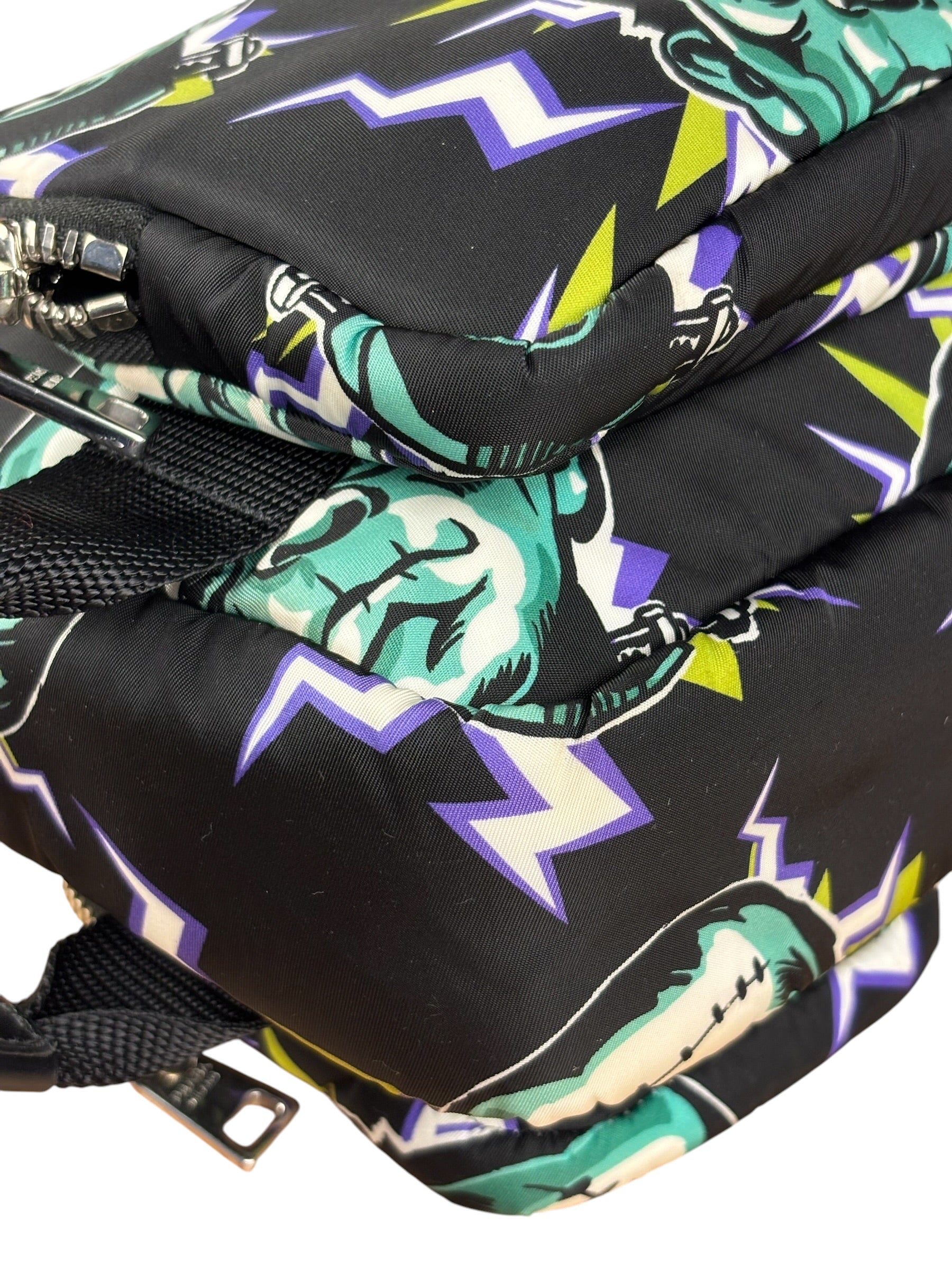 Prada Multicolor Nylon Leather Trim Frankenstein Print Pouch