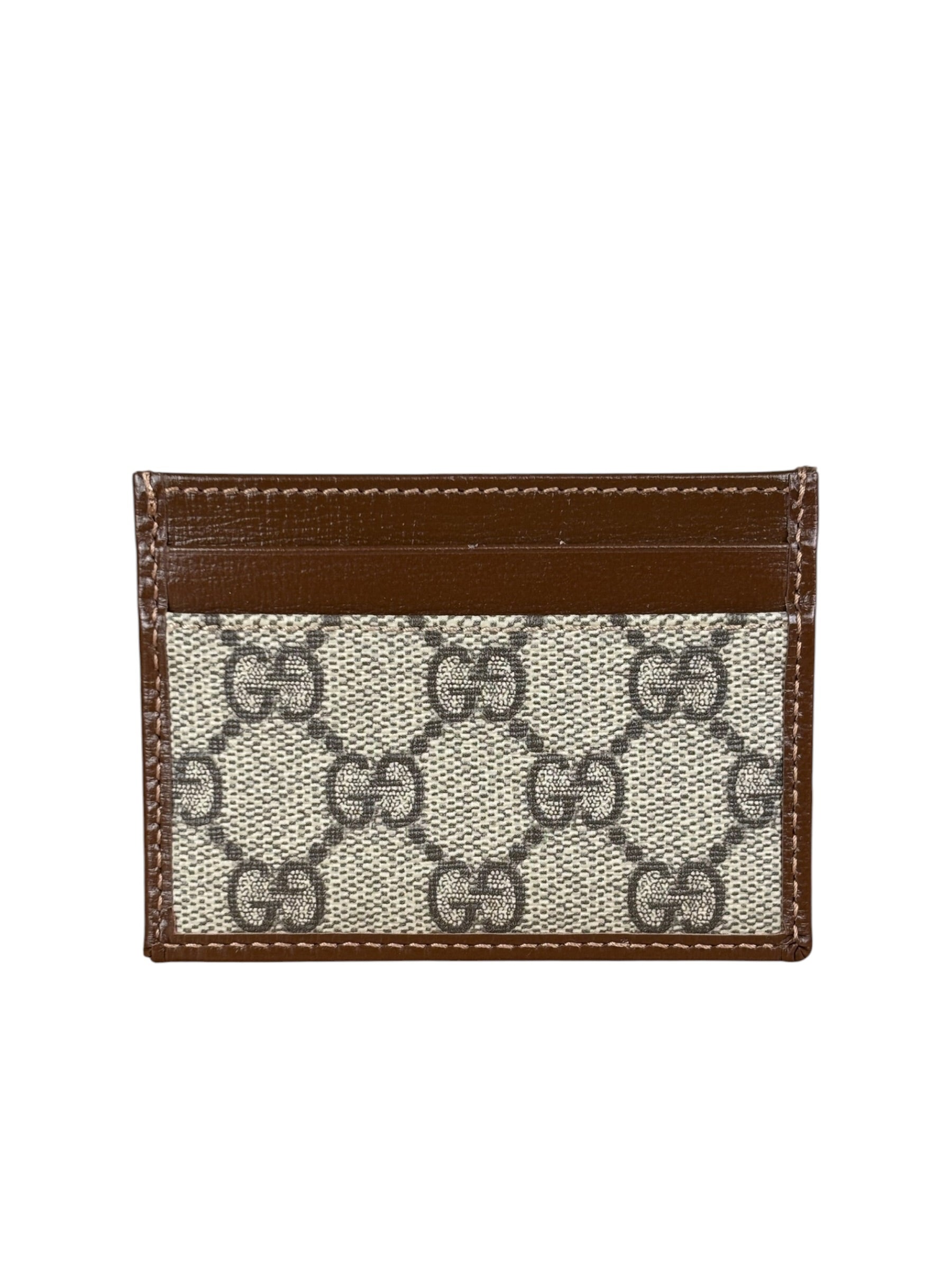 Gucci Brown Leather Trim GG Supreme Card Holder