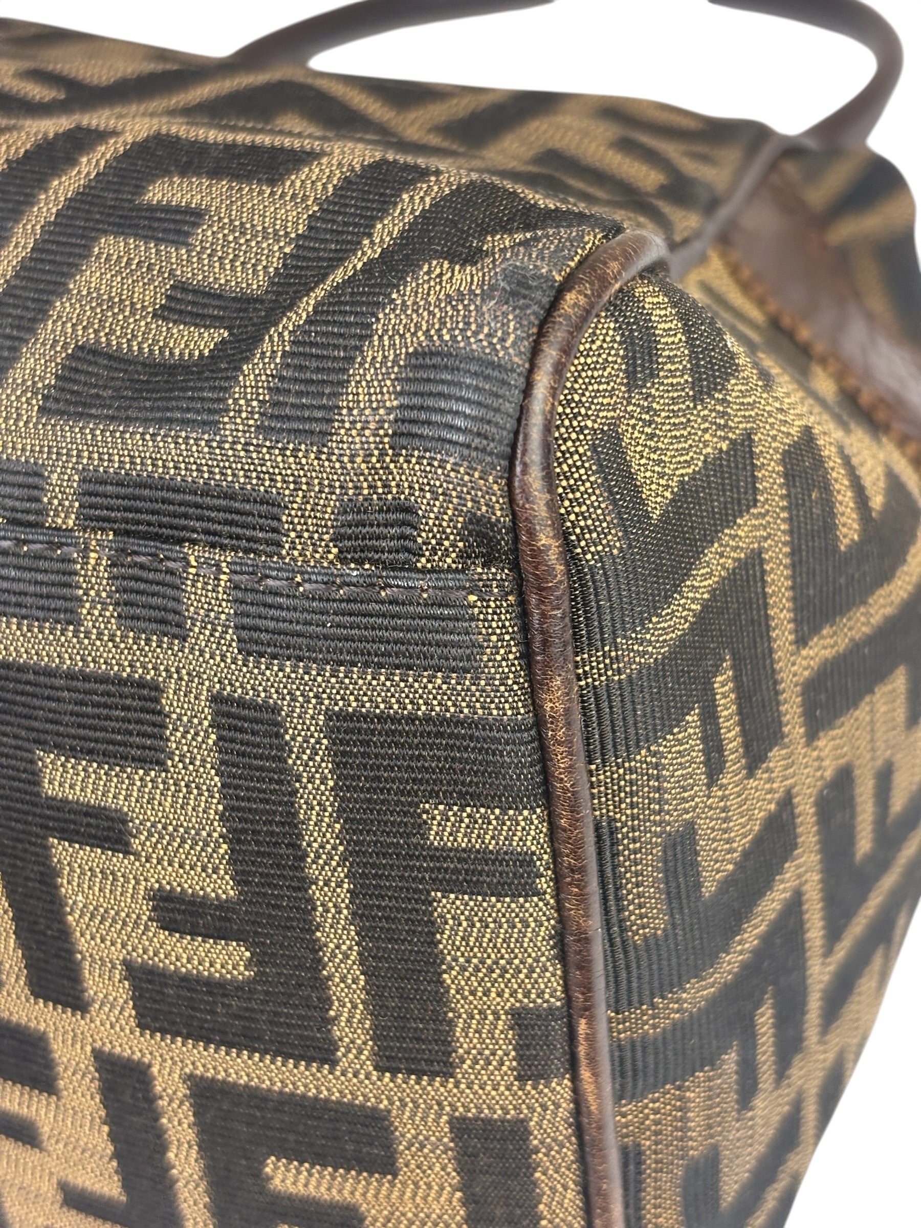 Fendi Vintage Brown Leather Trim Zucca De Jour Media Tote