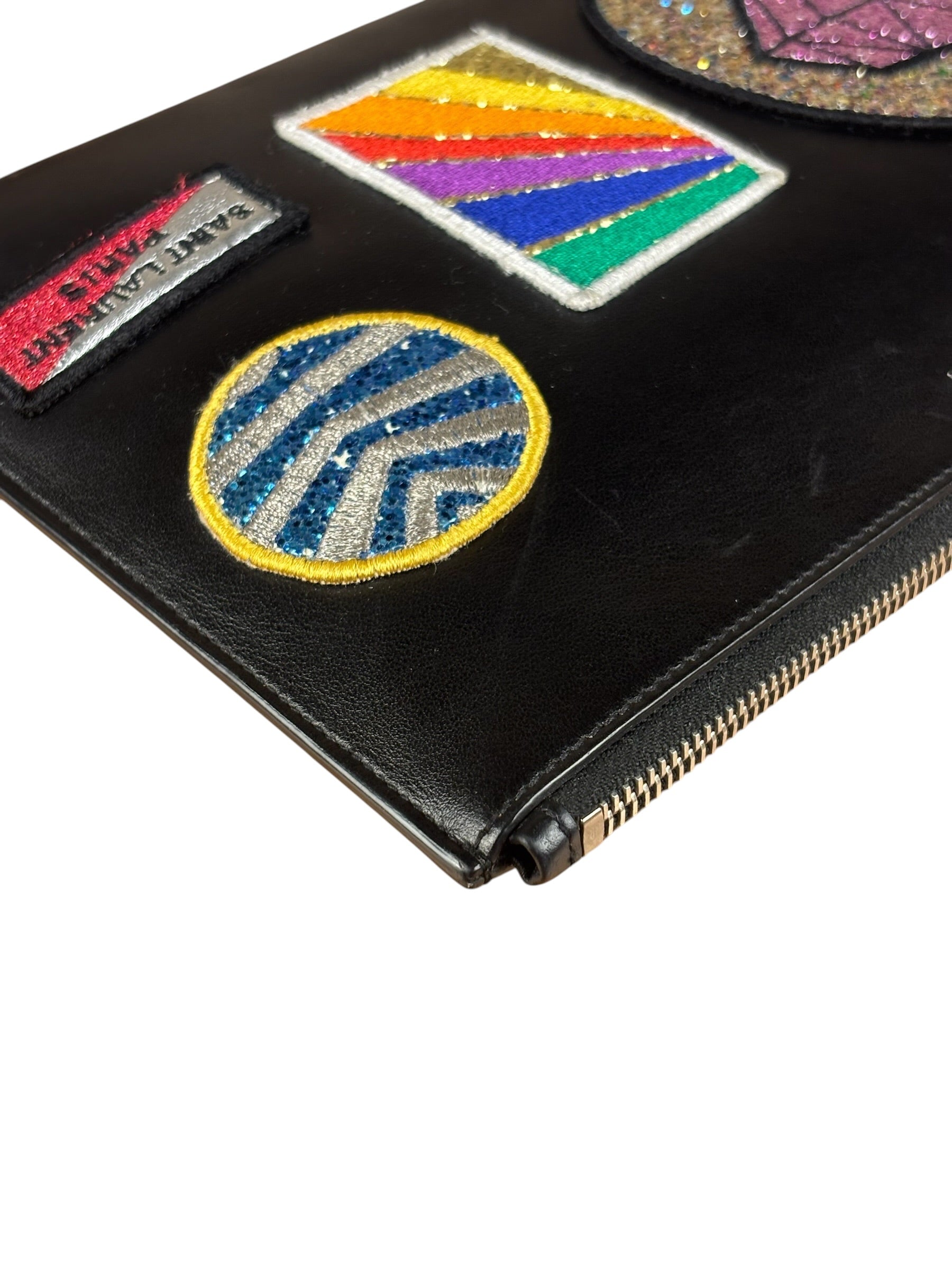 Saint Laurent Black Leather Patchwork Pouch