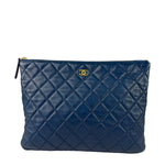 Chanel Blue Quilted Leather O-Case Zipped Pouch 2017