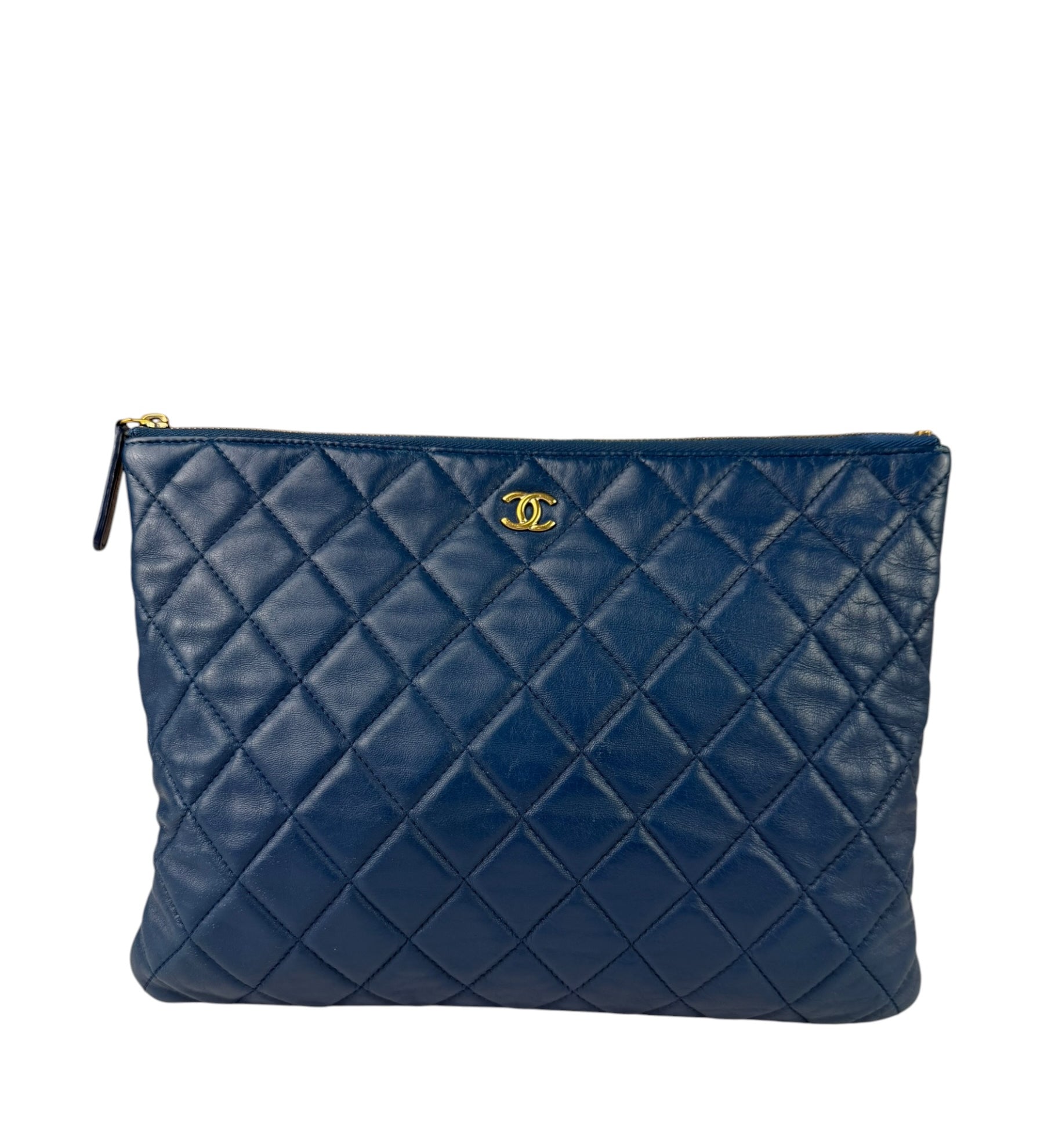 Chanel Blue Quilted Leather O-Case Zipped Pouch 2017