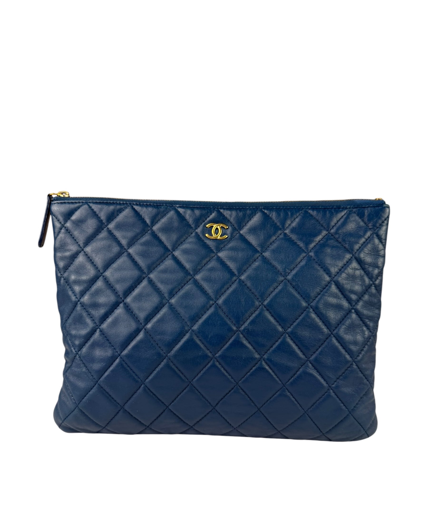 Chanel Blue Quilted Leather O-Case Zipped Pouch 2017