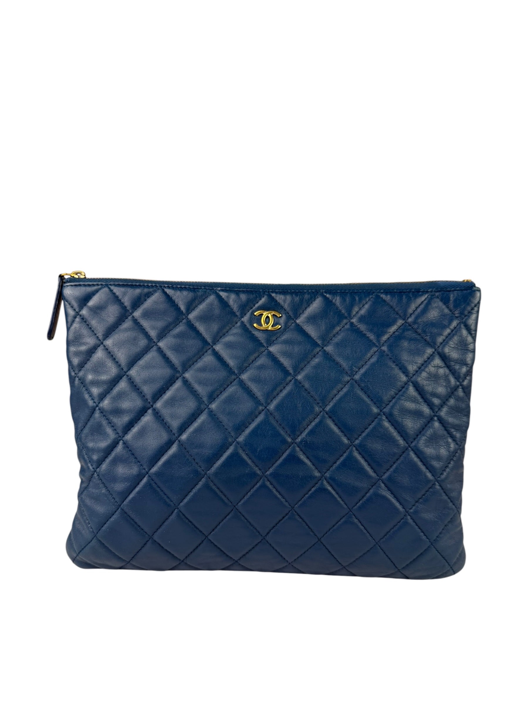 Chanel Blue Quilted Leather O-Case Zipped Pouch 2017