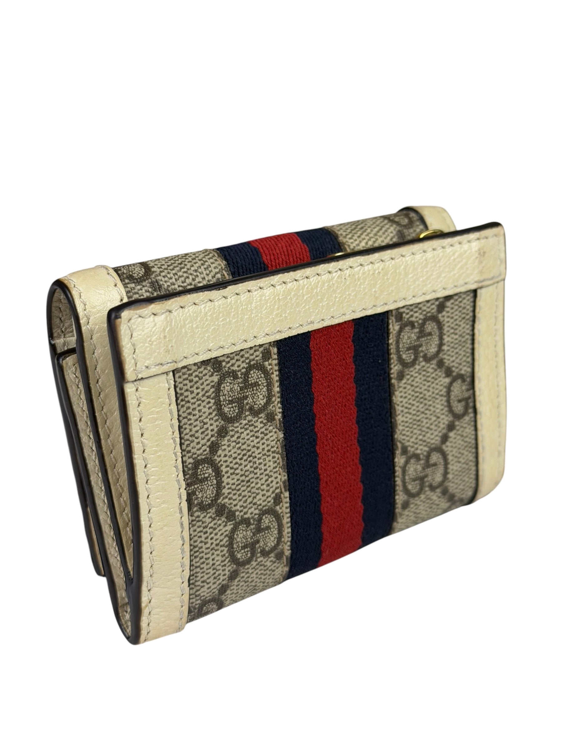 Gucci Beige Leather Trim Ophidia GG Supreme Card Case
