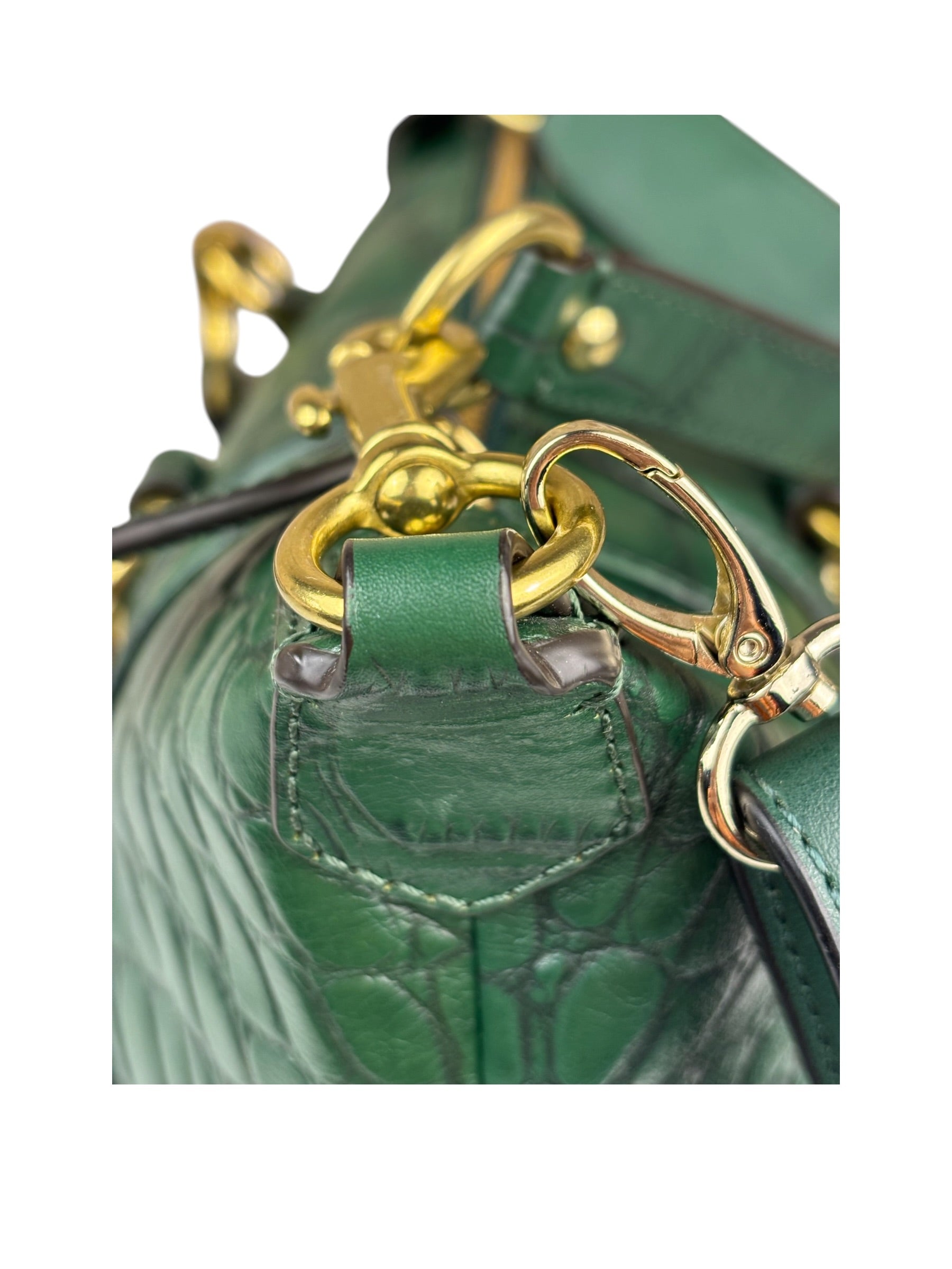 Coach Green Croc-Embossed Ashley Satchel Shoulder Bag