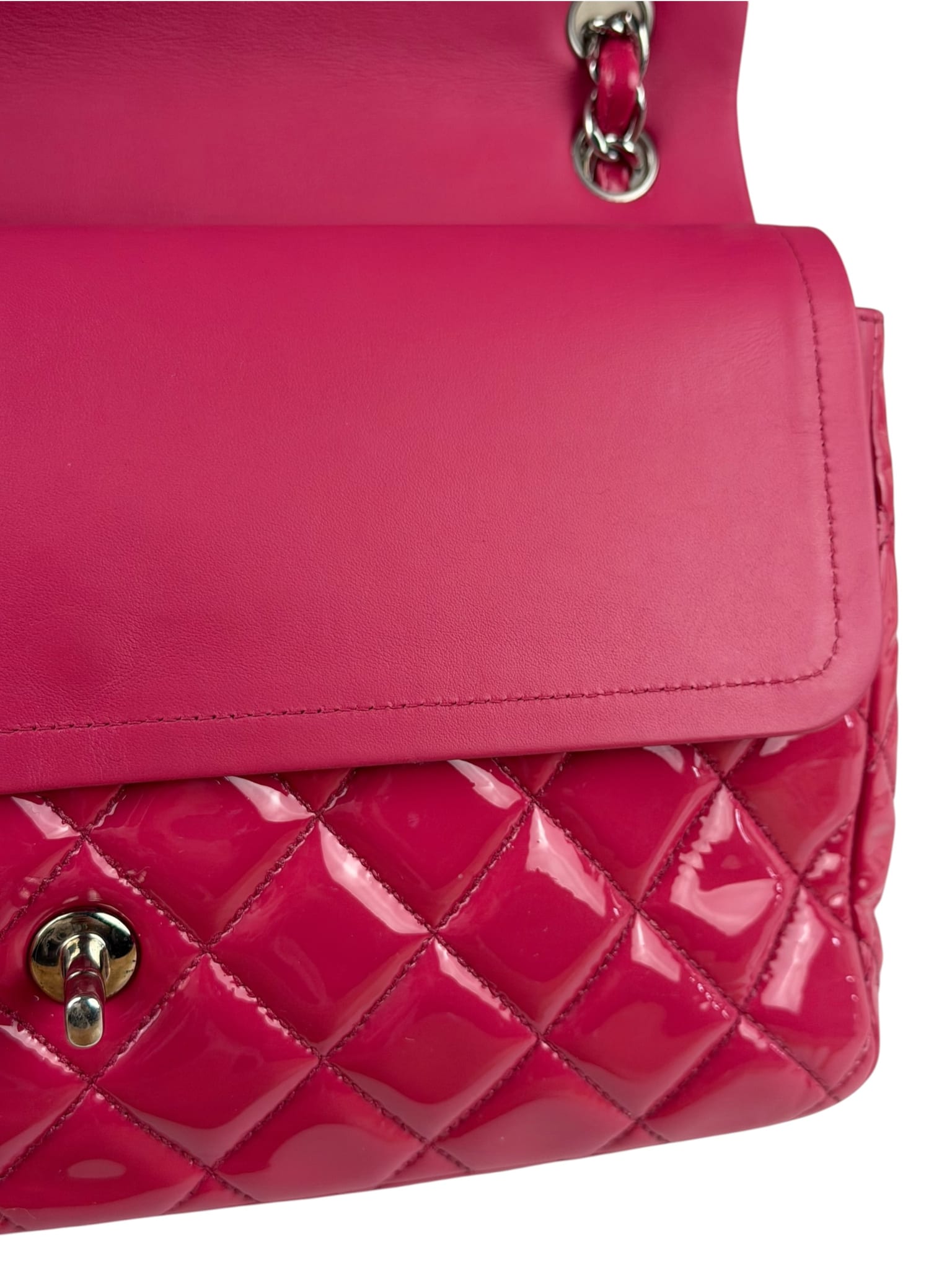 Chanel Hot Pink Large Patent Leather Double Flap Shoulder Bag 2014