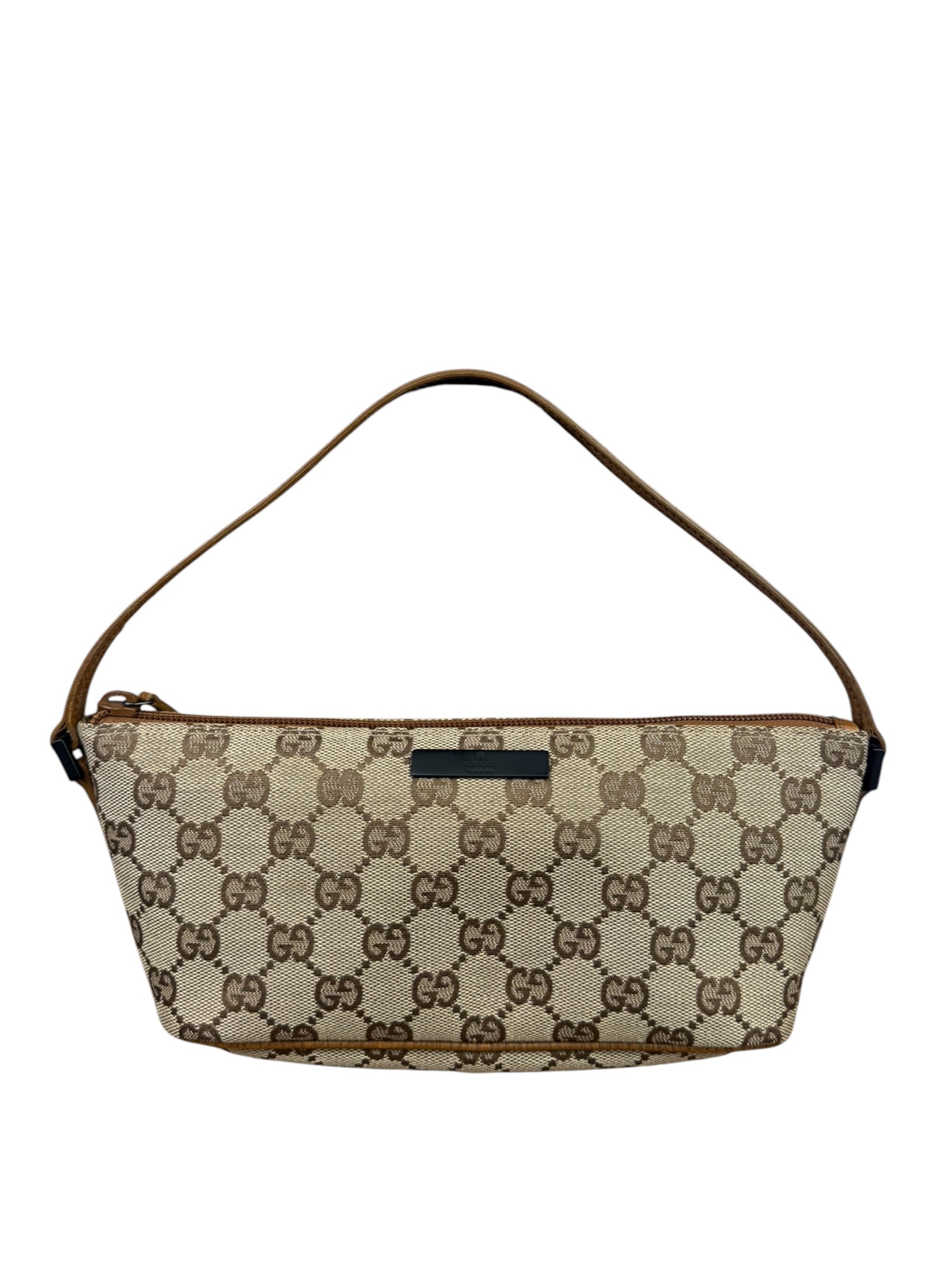 Gucci Brown Leather Trim GG Boat Pochette