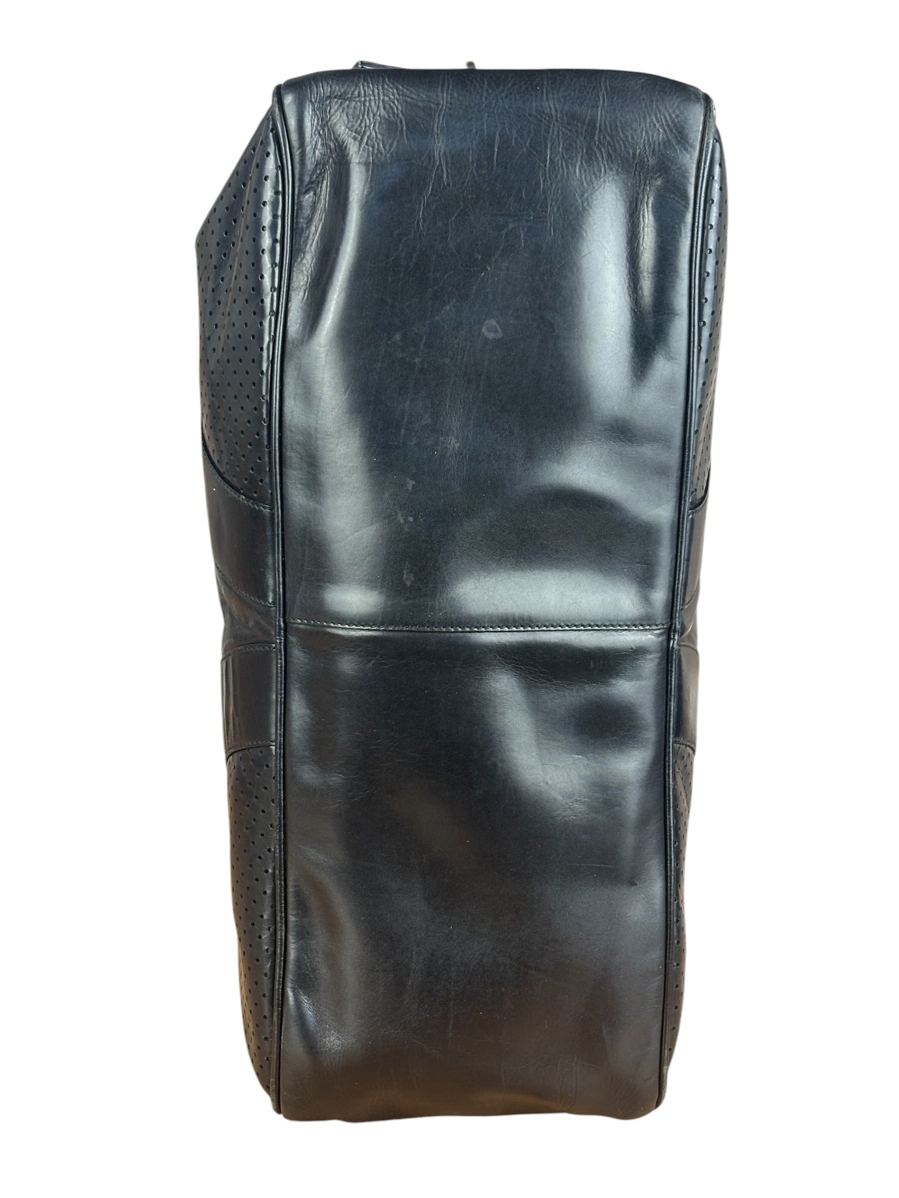 Prada Vintage Black Leather Vitello Drive Perforated Bowling Tote Bag