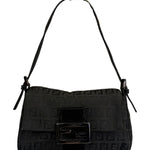 Fendi Black Leather Trim Zucca Baguette
