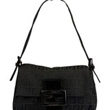 Fendi Black Leather Trim Zucca Baguette