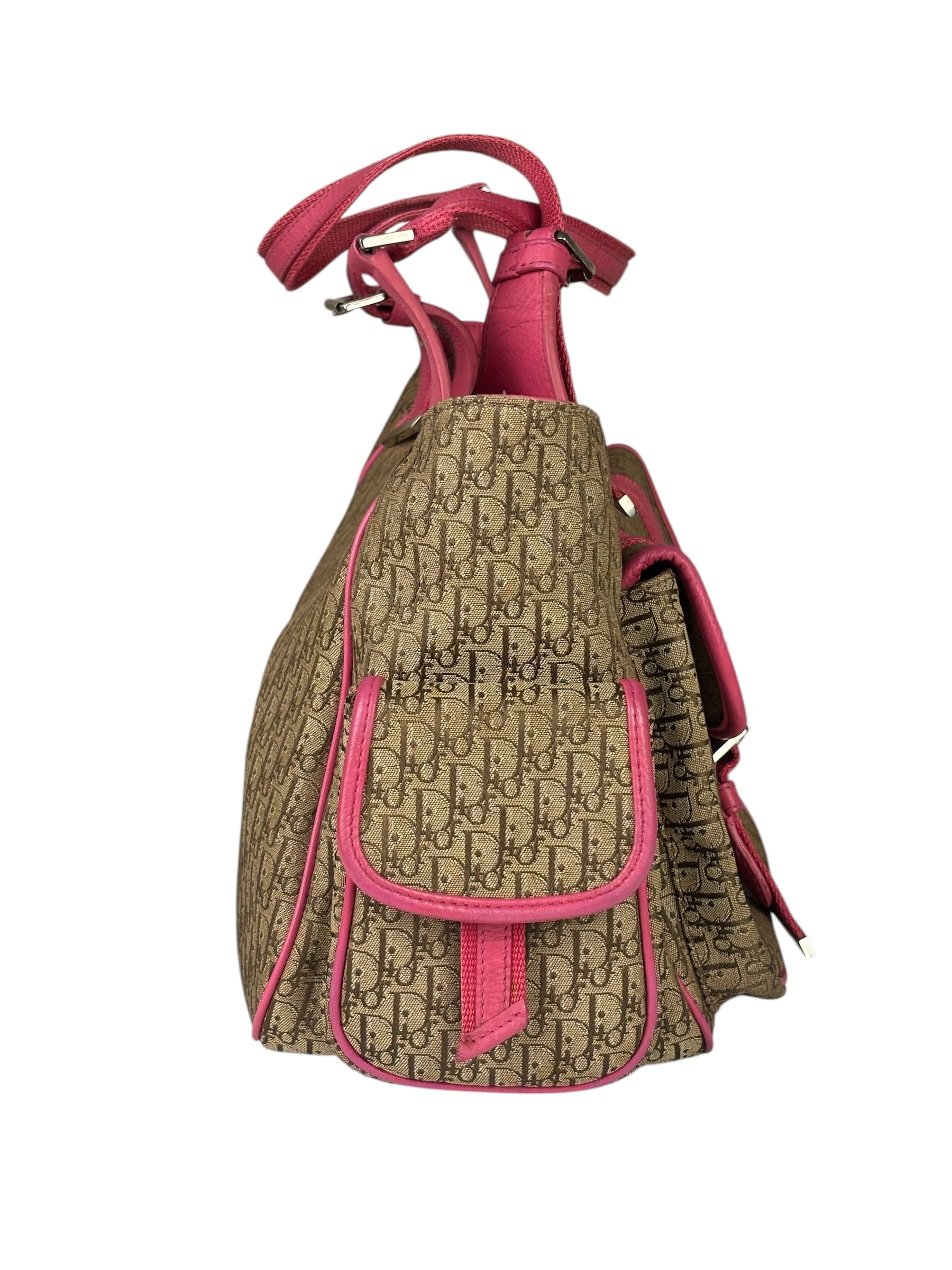 Christian Dior Vintage Pink Leather Trim Diorssimo Street Chic Shoulder Bag