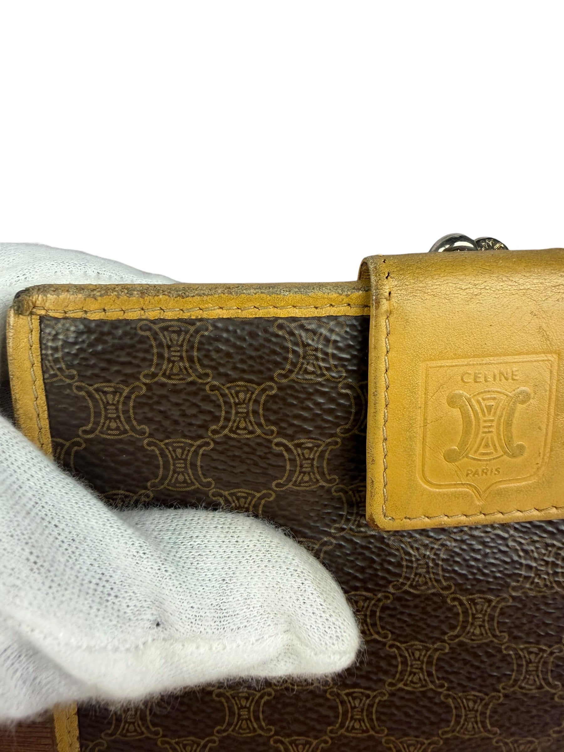 Celine Vintage Brown Macadam Bifold Kisslock Wallet