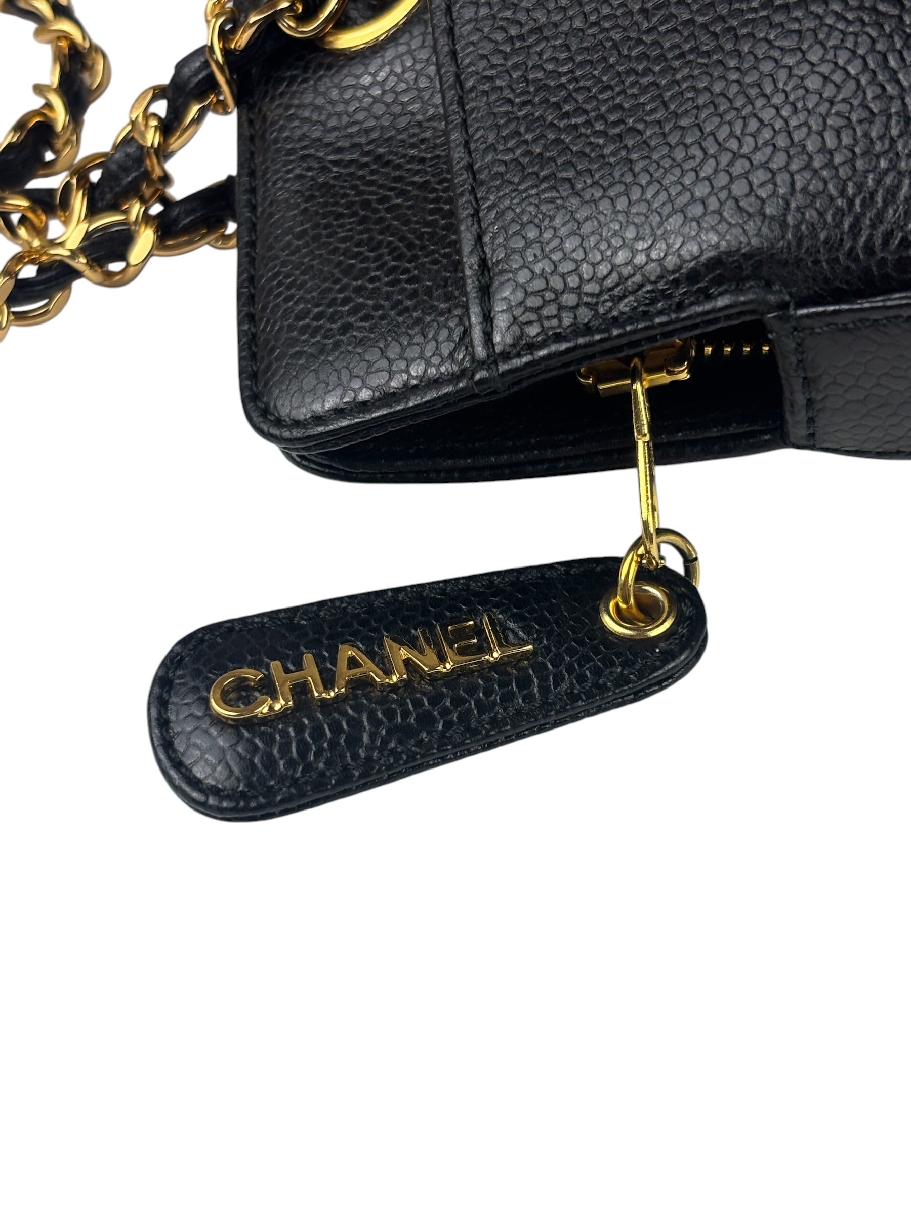 Chanel Vintage Black Caviar Leather Timeless Chain Shoulder Tote 1998