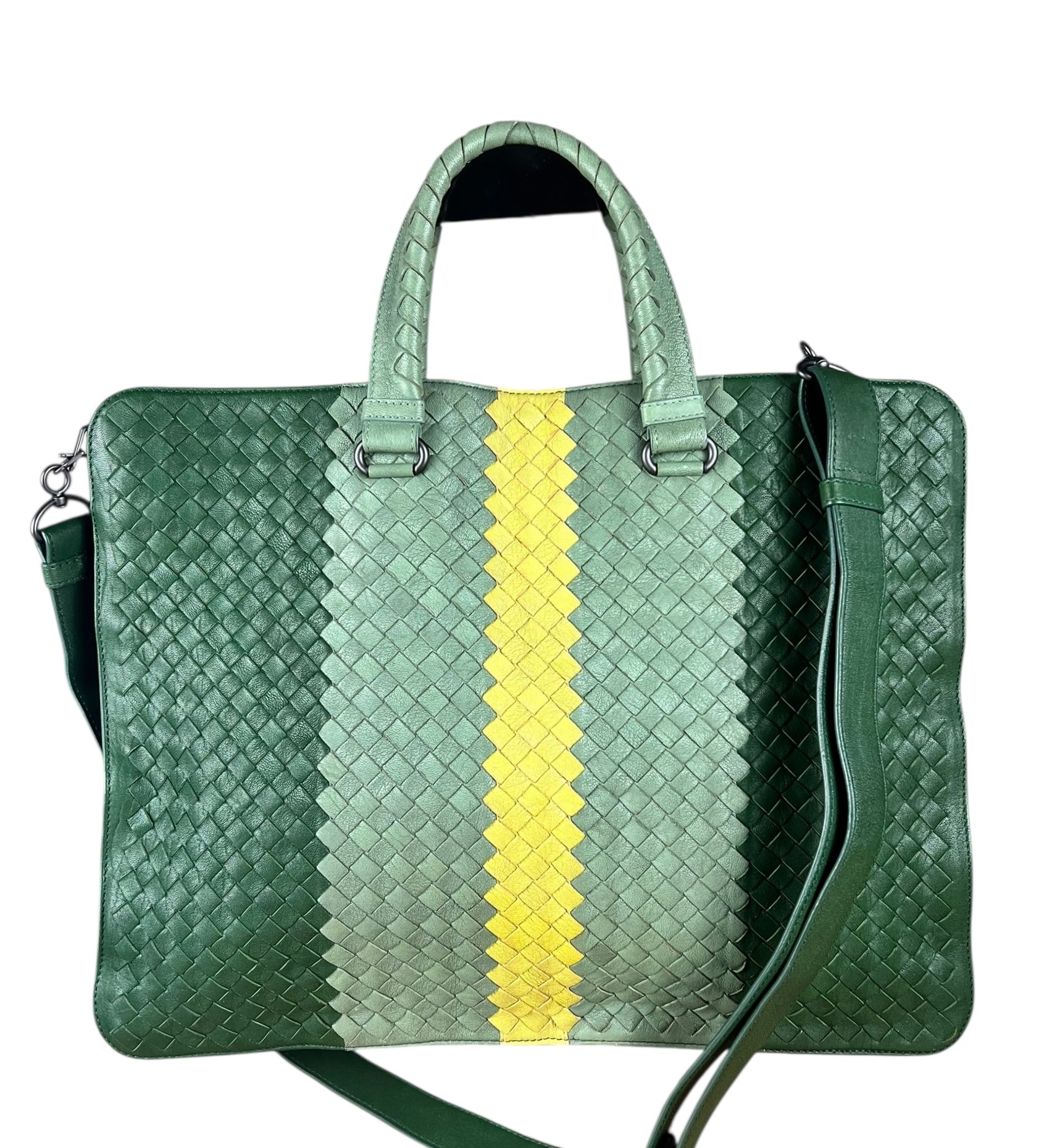 Bottega Veneta Intercciato Multicolor Business Bag Green/Yellow