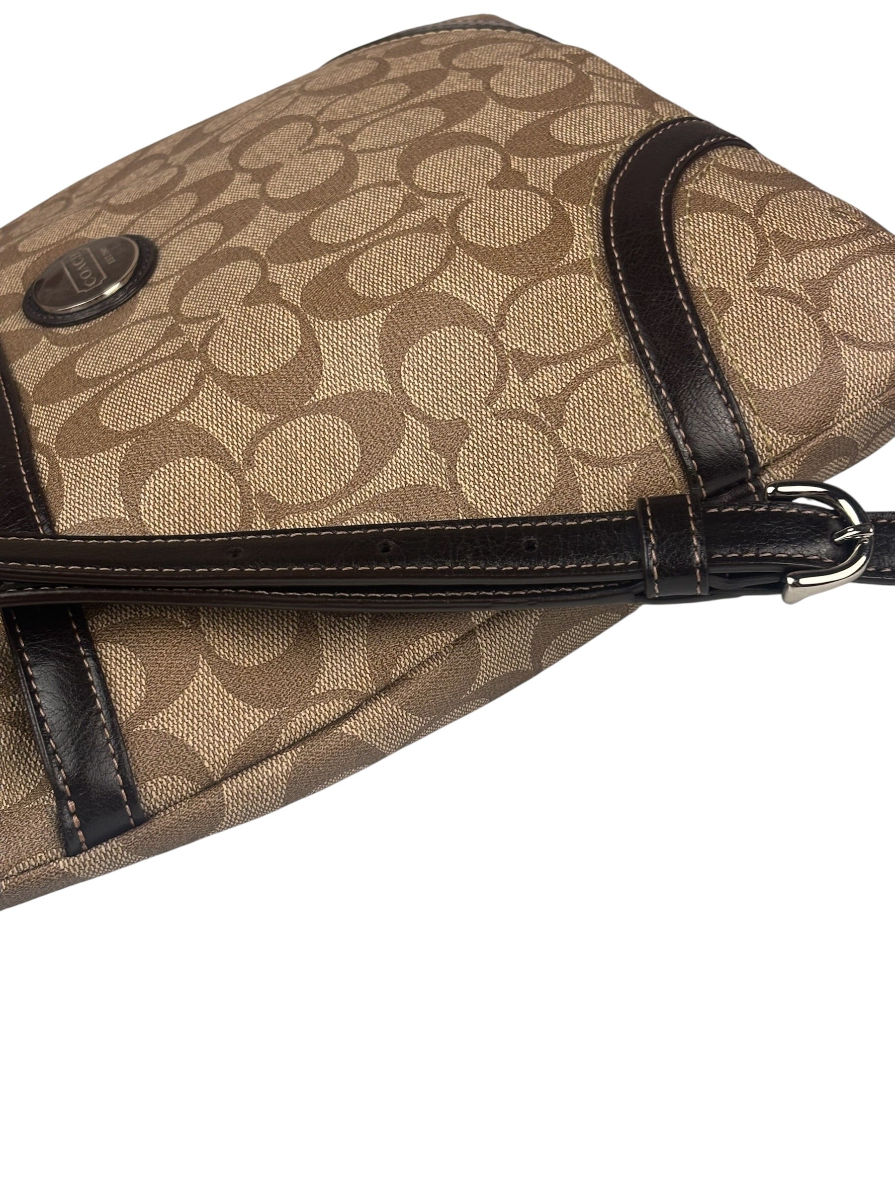 Coach Brown Leather Trim Signature Peyton File Crossbody