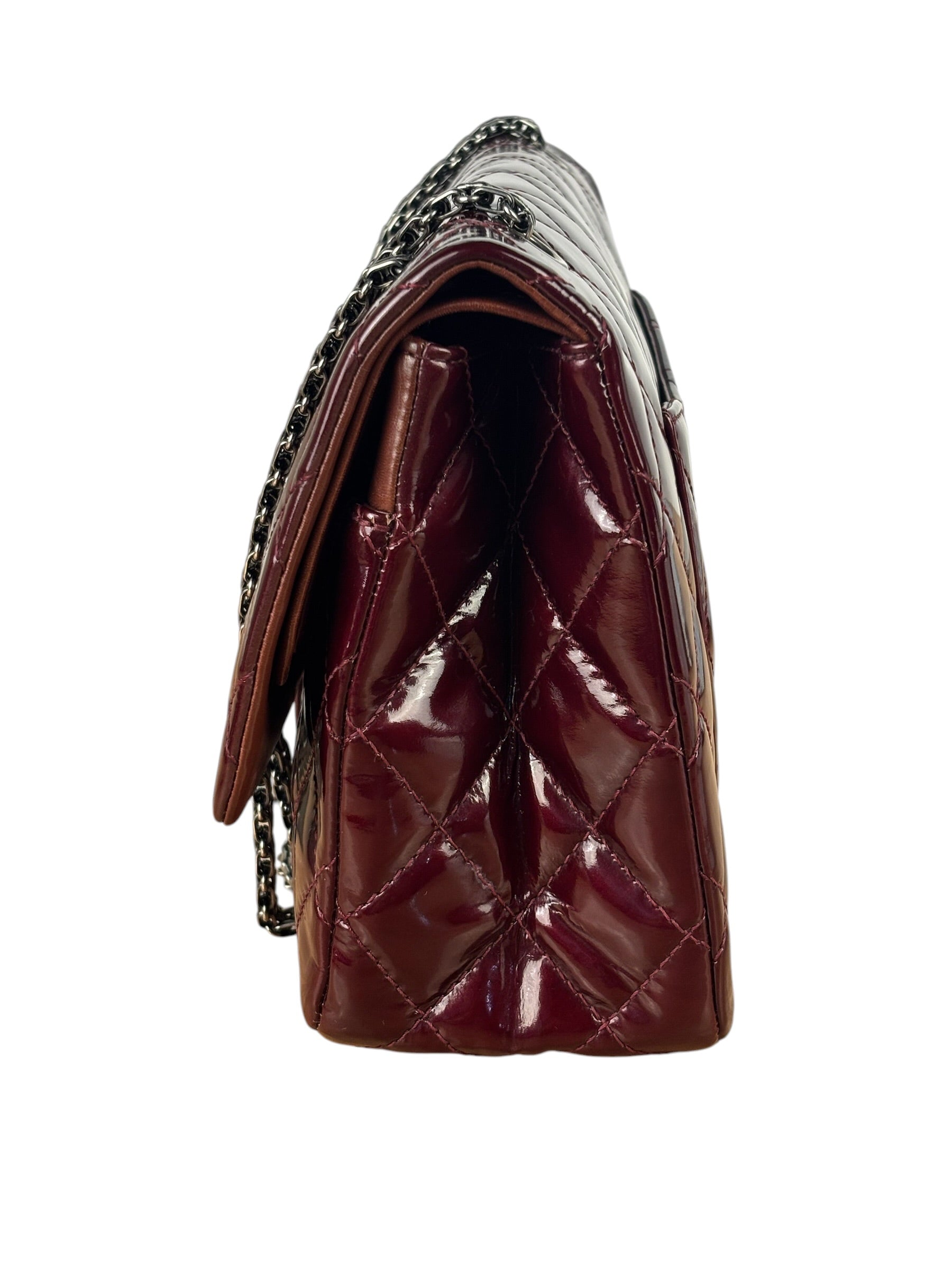 Chanel Burgundy Quilted Patent Leather 2.55 Reissue 227 Large Double Flap Bag 2011