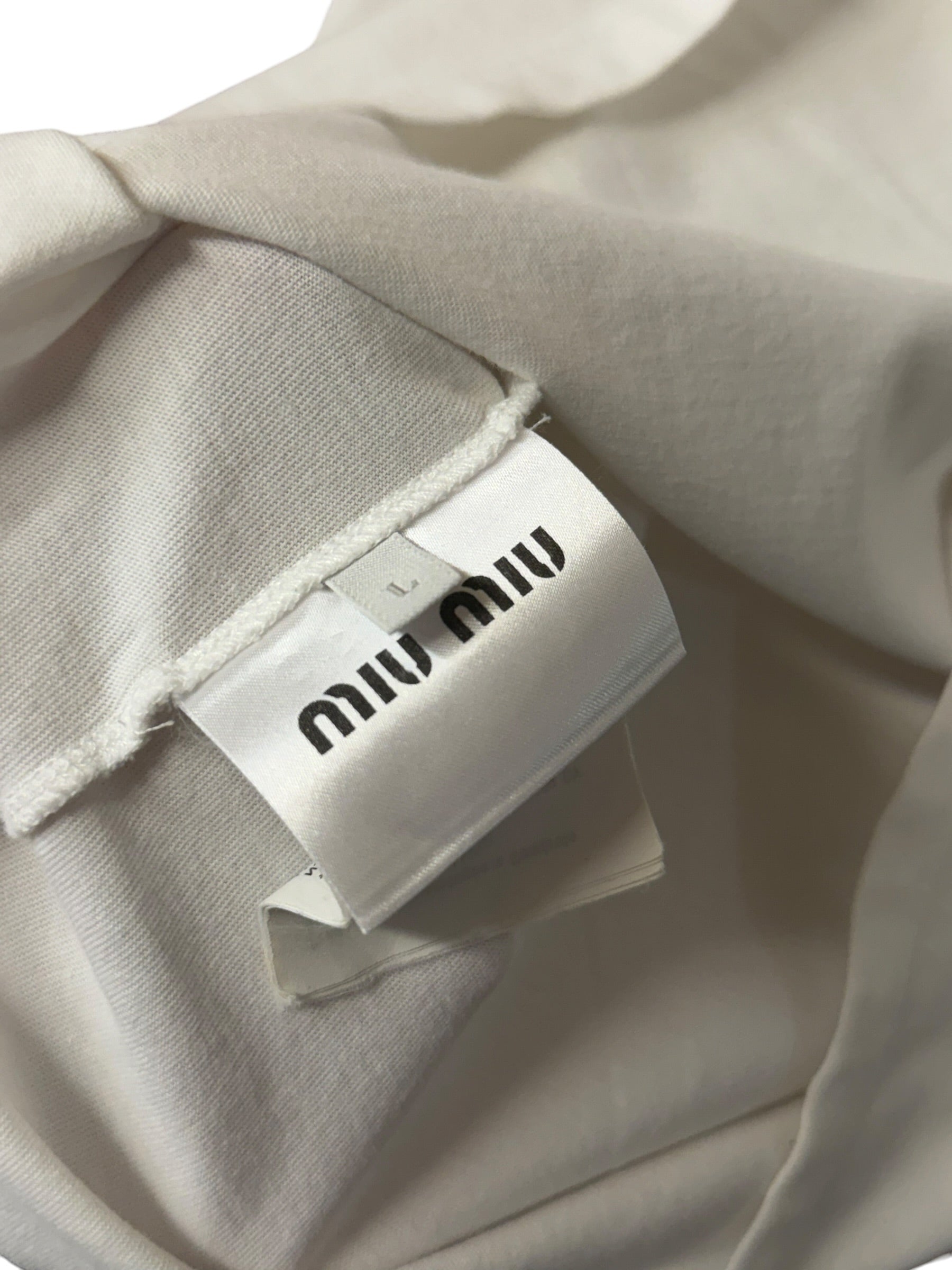 Miu Miu White Blue Embroidered Logo T-Shirt