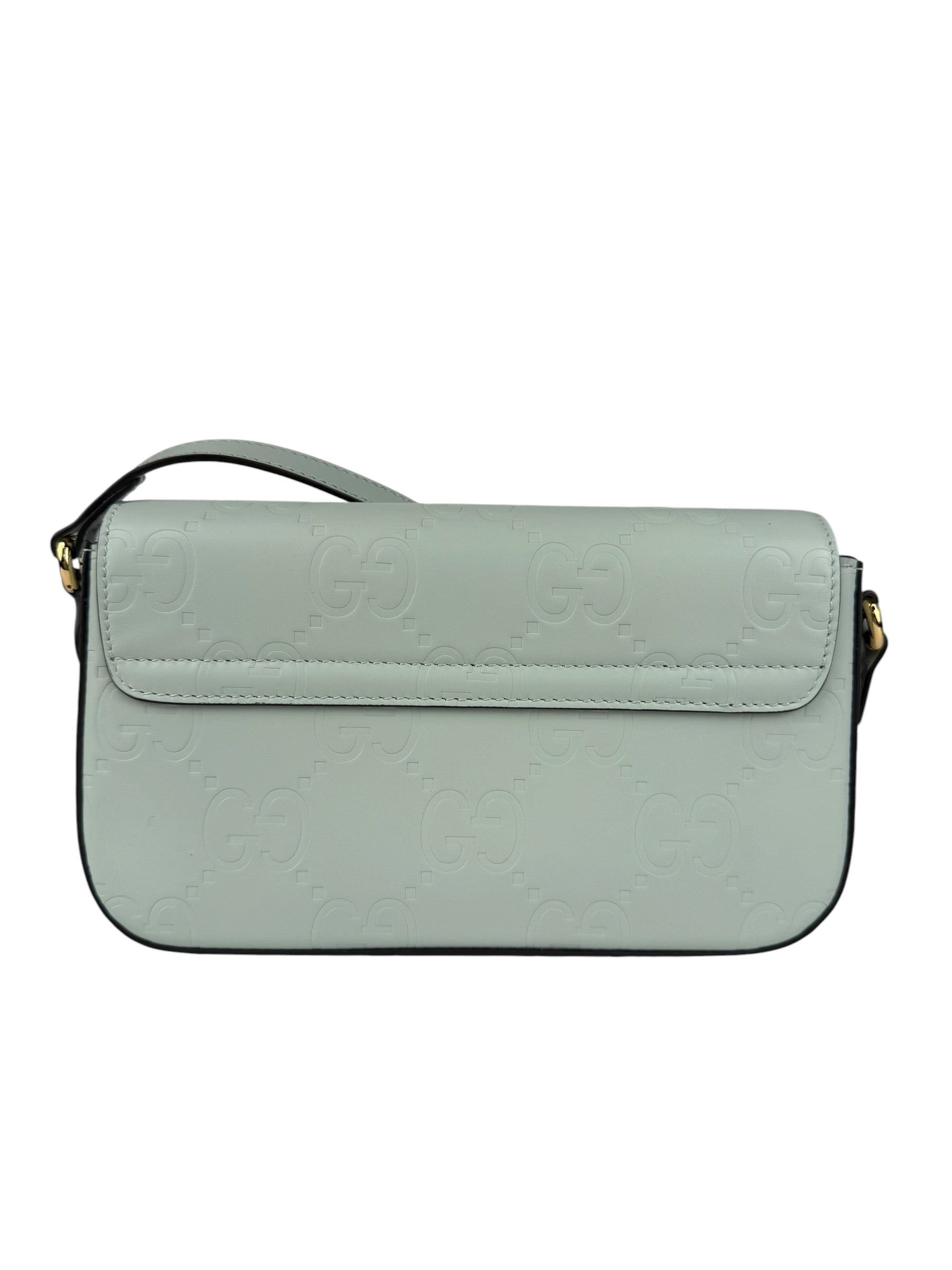 Gucci GG Super Mini Leather Shoulder Bag Pale Blue