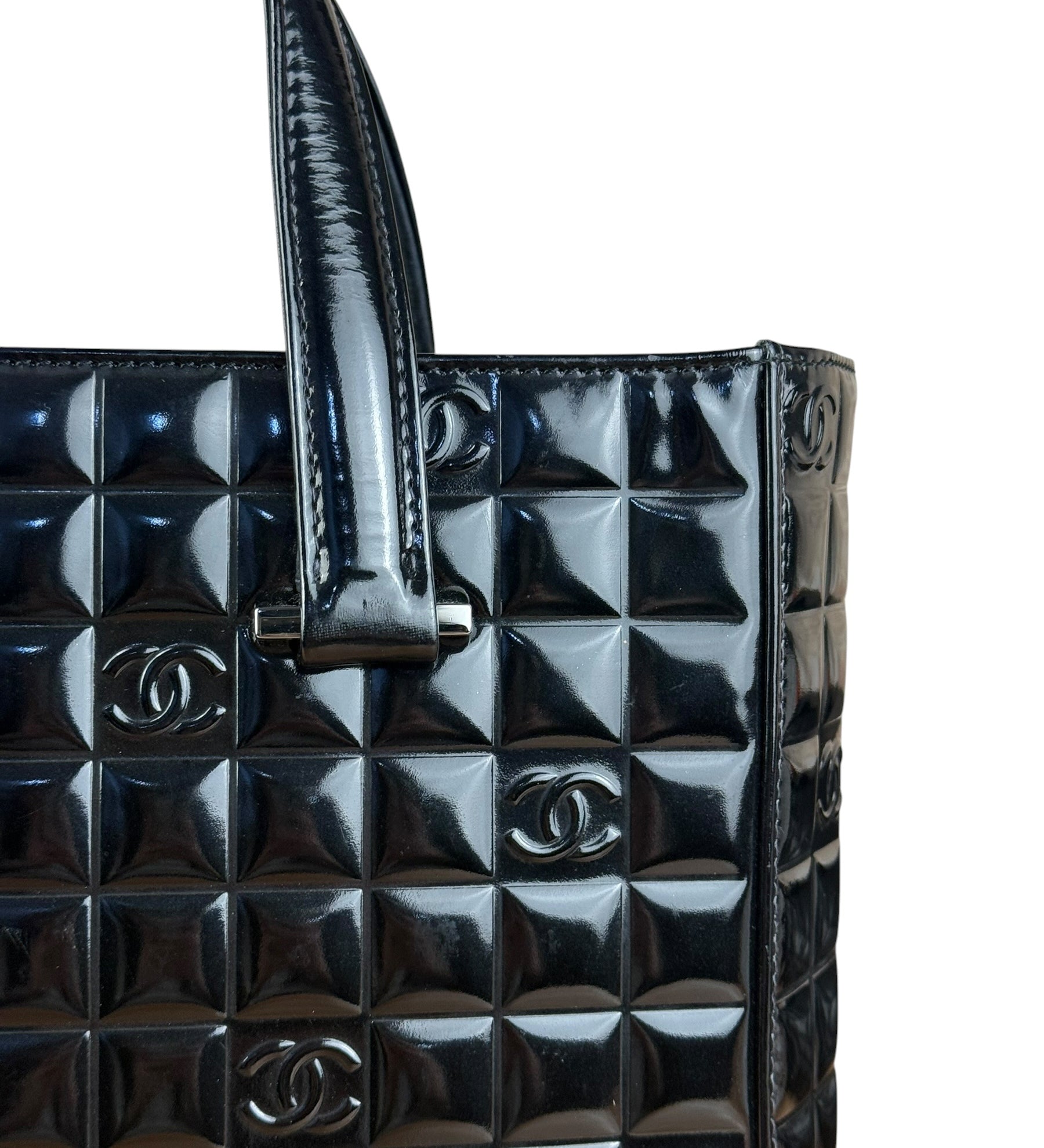 Chanel Black Patent Chocolate Bar Tote Bag 2002