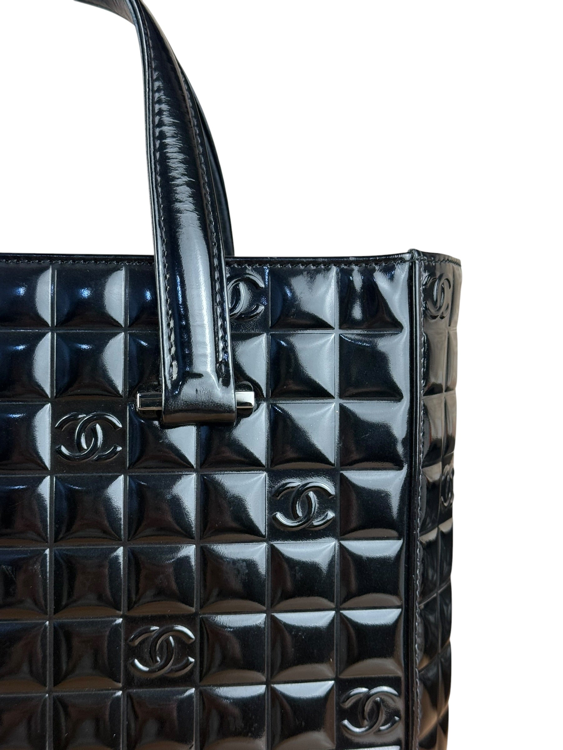 Chanel Black Patent Chocolate Bar Tote Bag 2002