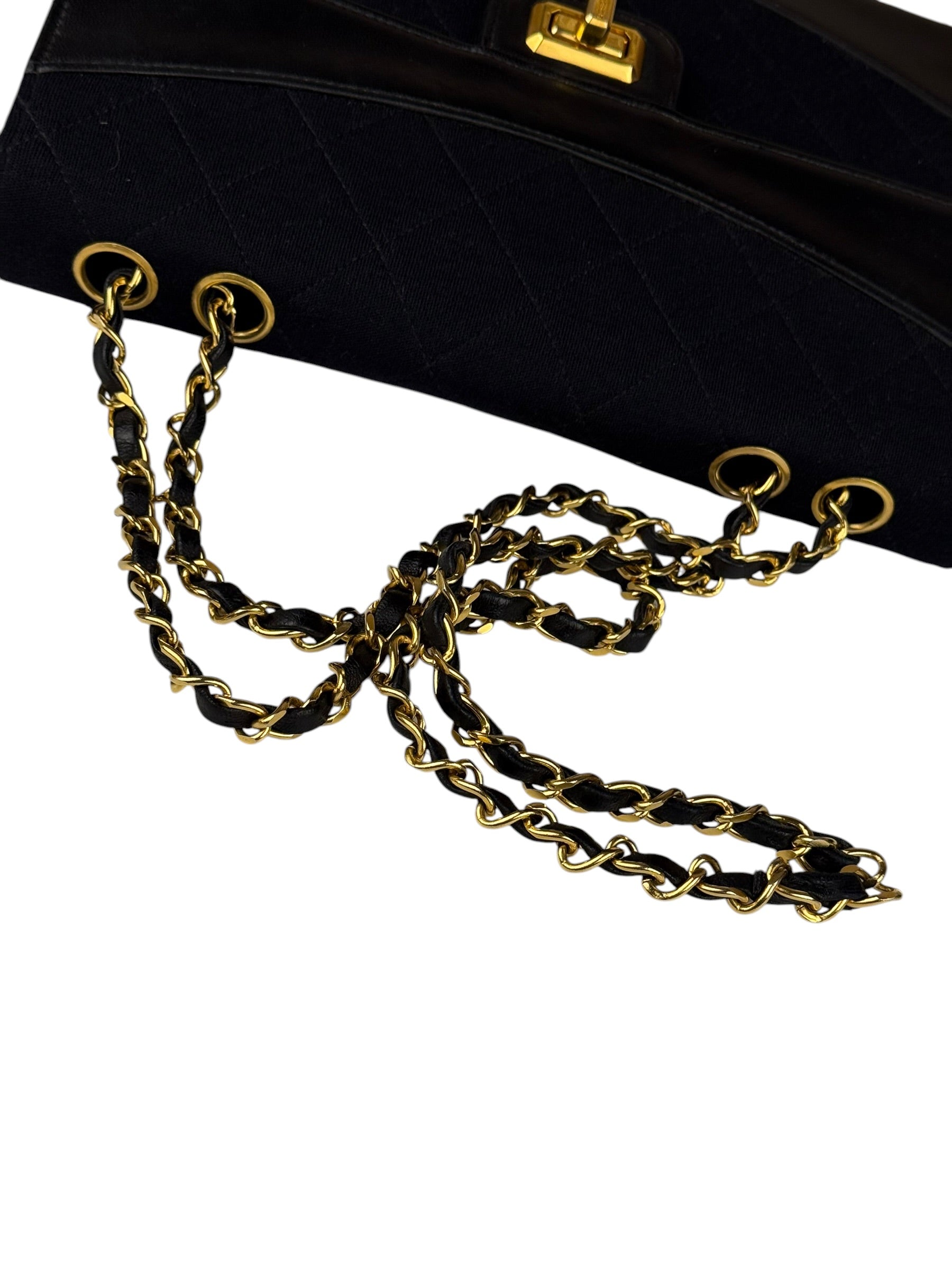 Chanel Jersey Quilted Mademoiselle Lock Flap Bag 1989