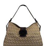 Fendi Brown Leather Trim Zucca Mamma Baguette