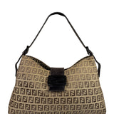 Fendi Brown Leather Trim Zucca Mamma Baguette