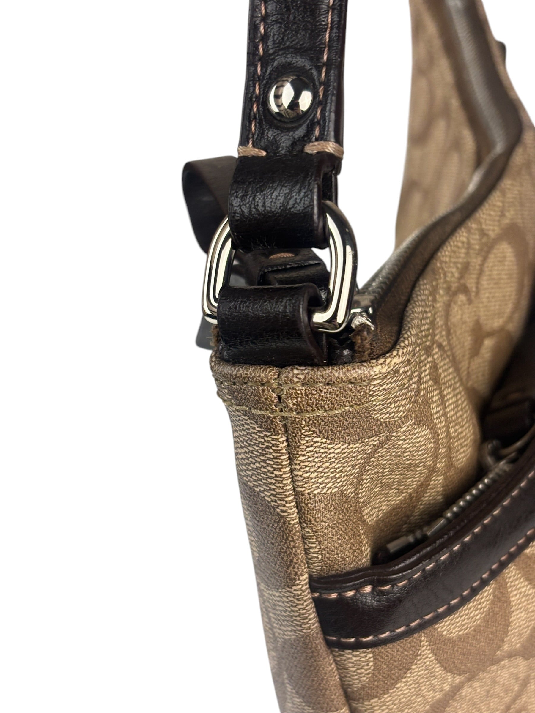 Coach Brown Leather Trim Signature Peyton File Crossbody
