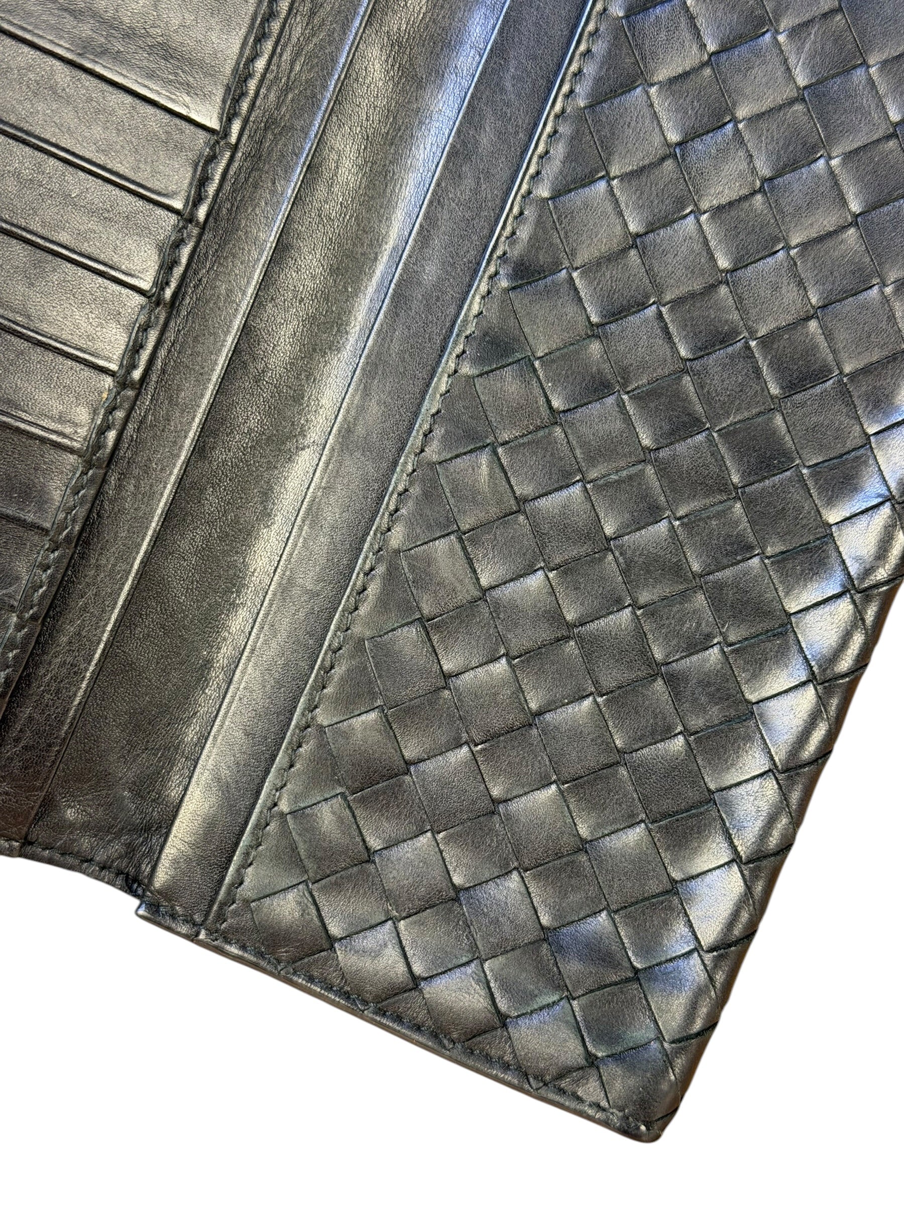 Bottega Veneta Black Intercciato Long Wallet