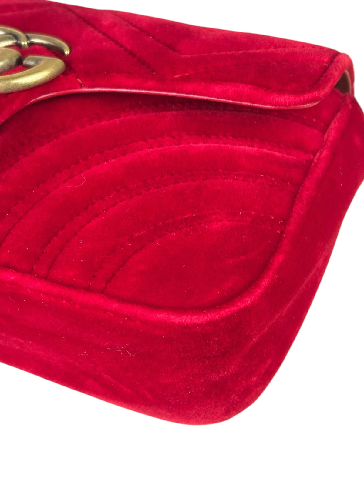 Gucci Hibiscus Red Velvet Matelasse GG Marmont Flap Bag