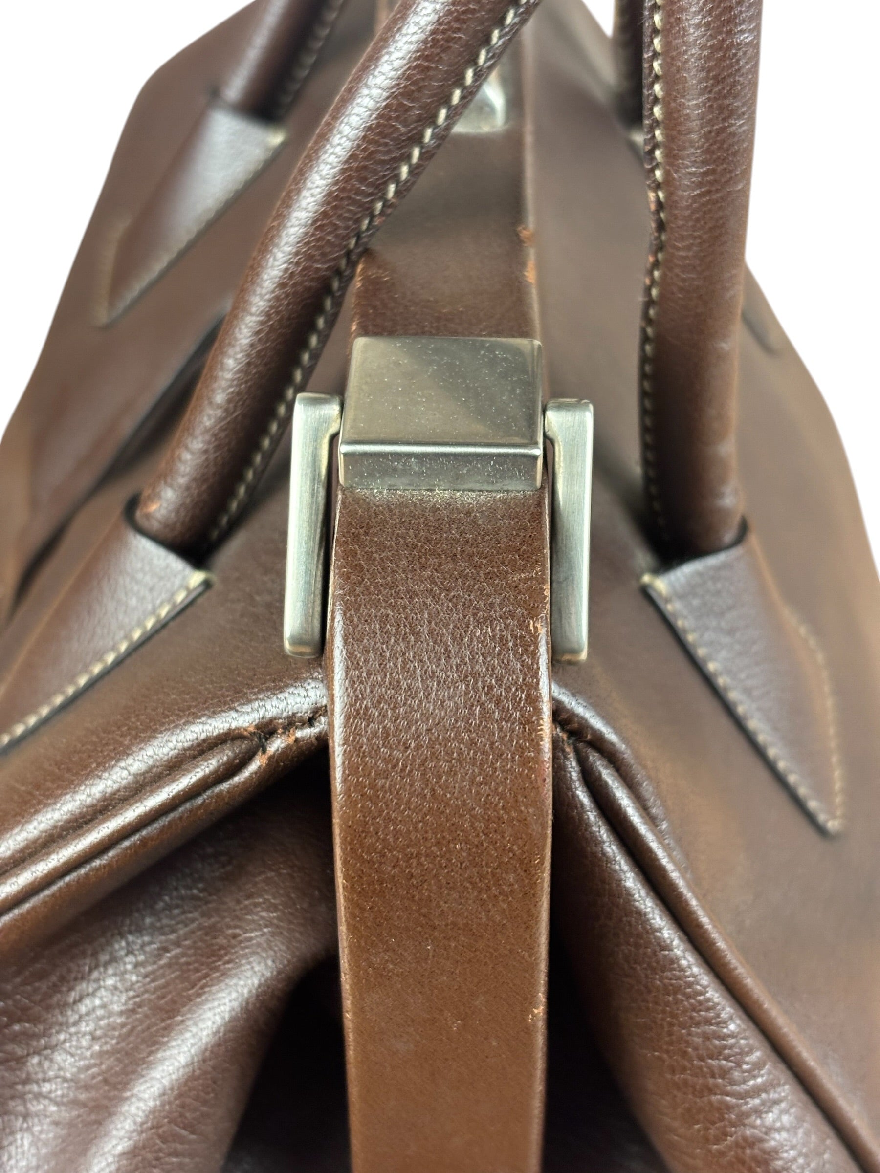 Prada Brown Leather Madras Cerniera Doctor Handbag