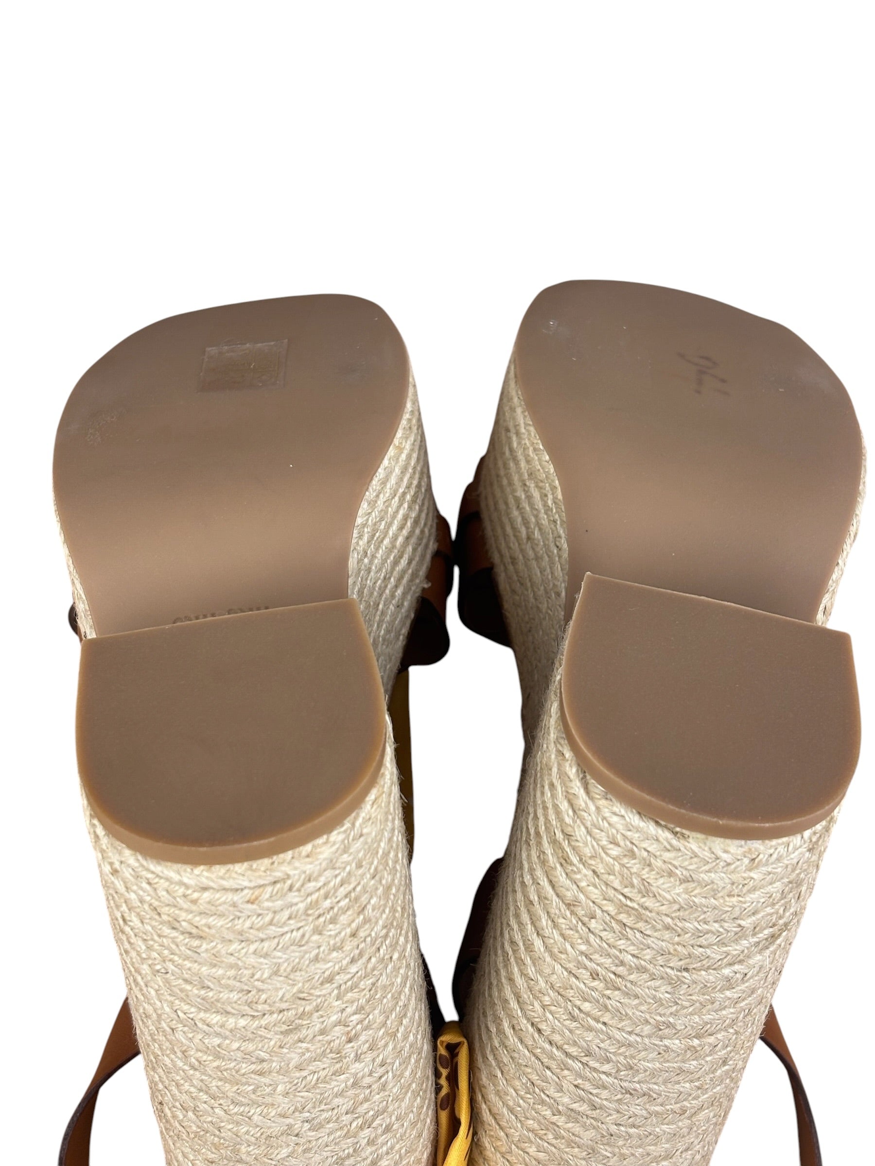 Miu Miu Brown Raffia/Leather Platform Sandals