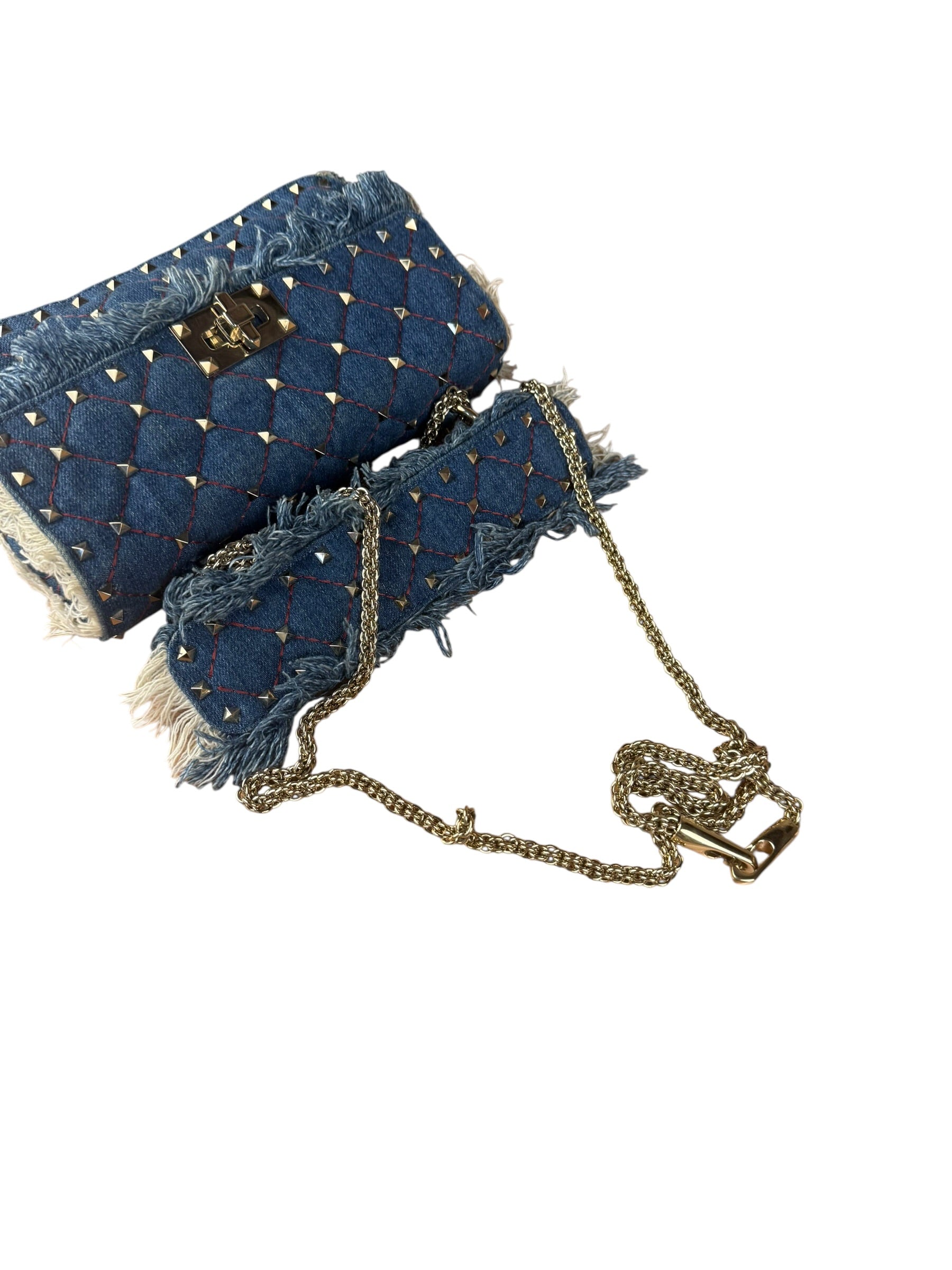 Valentino Garavani Denim Rockstud Spike Shoulder Bag
