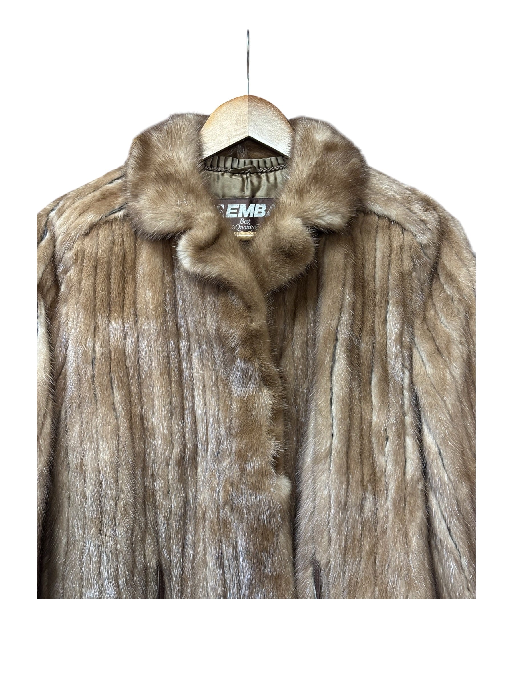 Emba Vintage Brown Leather Trim Mink Fur Coat