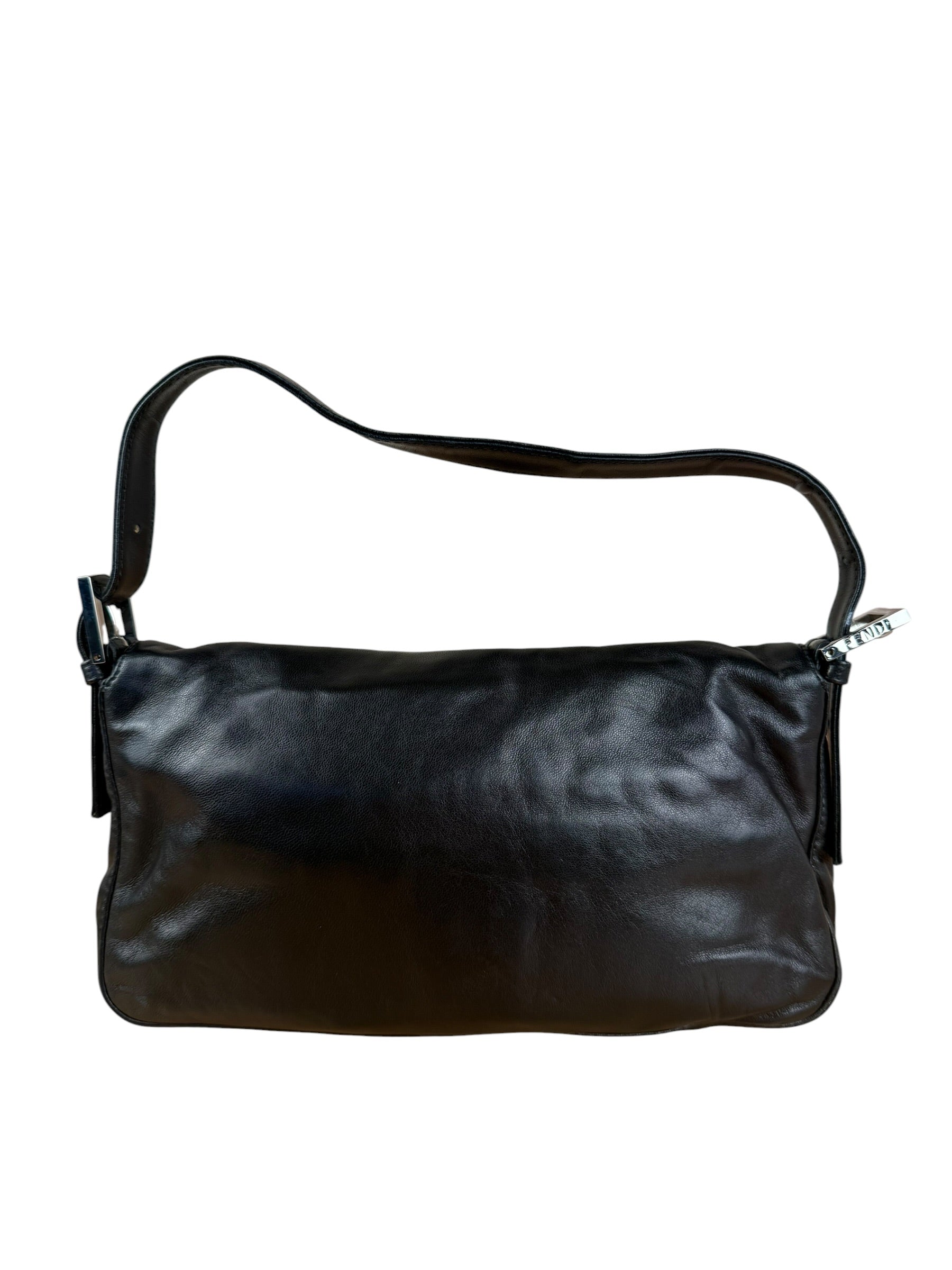 Fendi Vintage Black Leather Marble Buckle Baguette