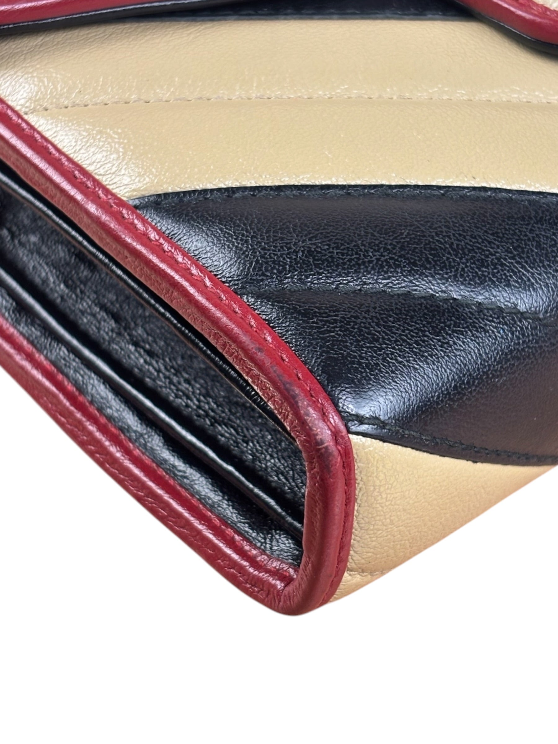 Gucci Stripped Multicolor Marmont Wallet on Chain