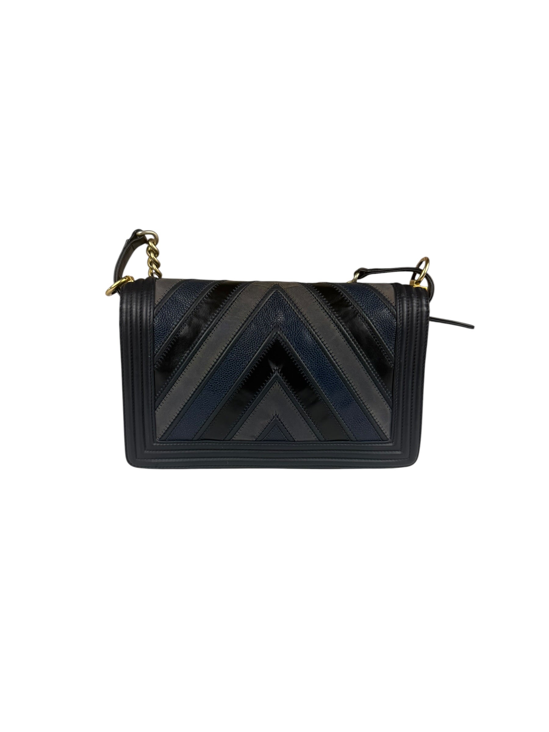 Chanel Tricolor Chevron Leather Old Medium Boy Flap 2016