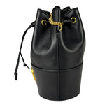 Valentino Black Leather Garavani Mini V Logo Signature Bucket Bag