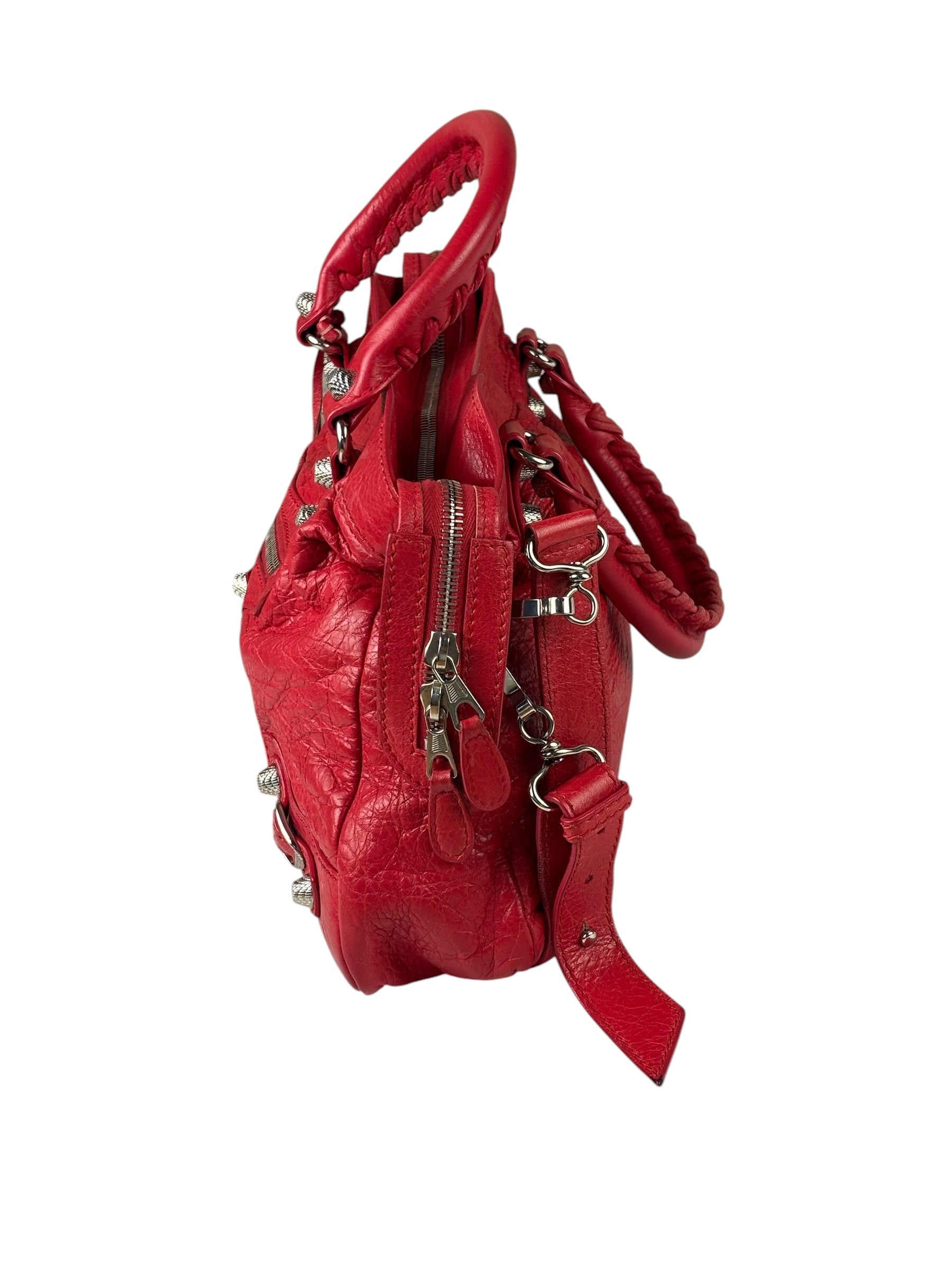 Balenciaga Red Leather Motocross City Two-Way Bag