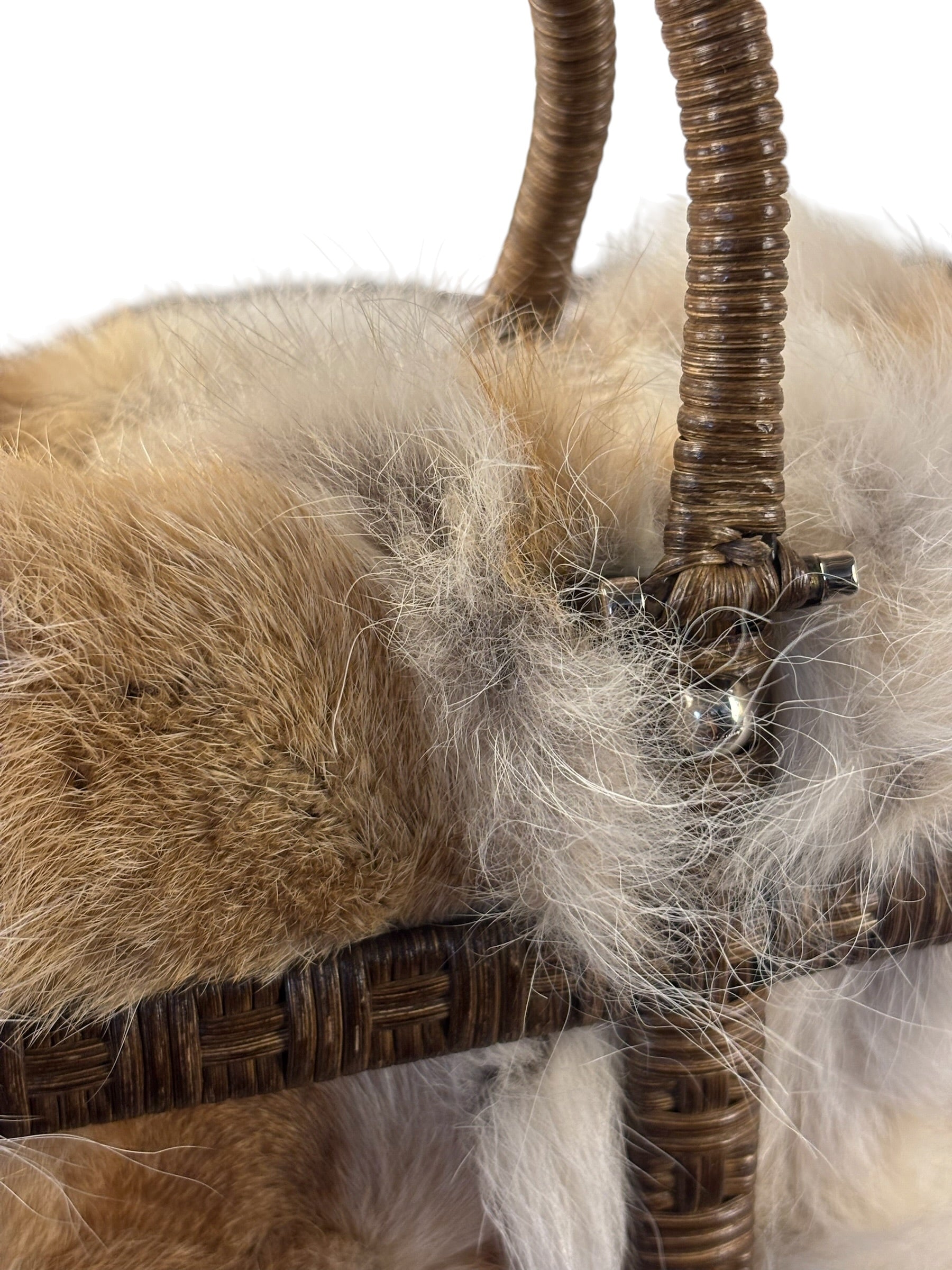 Ferragamo Vintage Fur Rattan Top Handle Bag