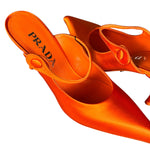 Prada Orange Satin Heel Mules